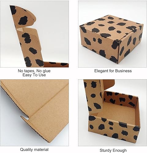 Miniatura 4 de Paquete de 25 cajas de envío pequeñas de leopardo, cajas de cartón corrugado reciclables de 4 x 4 x 2 pulgadas, bonita caja de correo con estampado