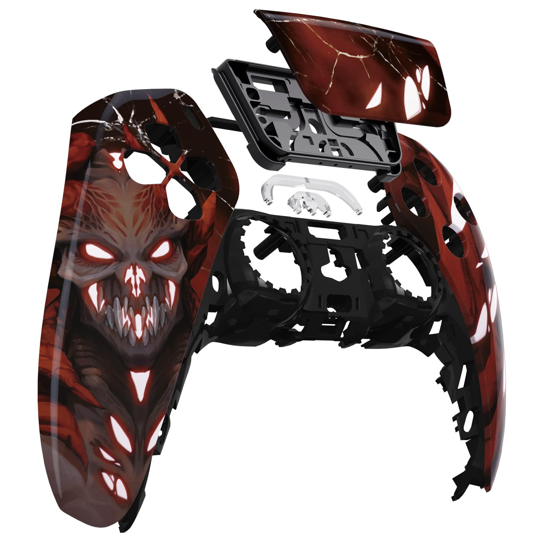 eXtremeRate Leuchtet im Dunkeln: Scarlet Demon Touchpad, Frontgehäuse, kompatibel mit PS5-Controller BDM-010, BDM-020, BDM-030, 040, DIY-Ersatzgehäuse und Touch-Pad-Abdeckung, kompatibel mit