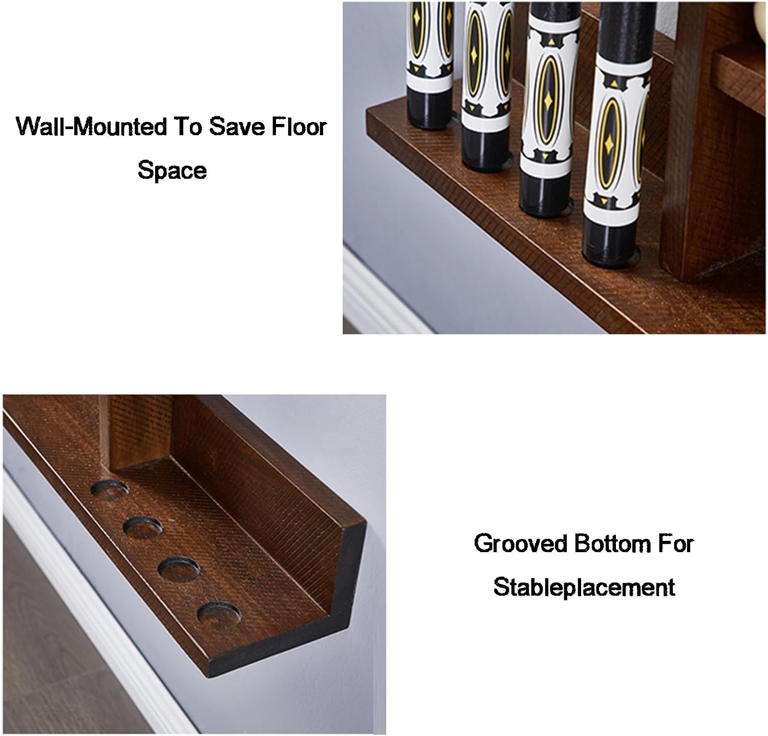 Pool Cue Rack,Wall Mount Sticks Holder,Holds 6 Cues And Full Set Of Balls, Table Accessories Organizer for Billiard Room Or Club(Color1)