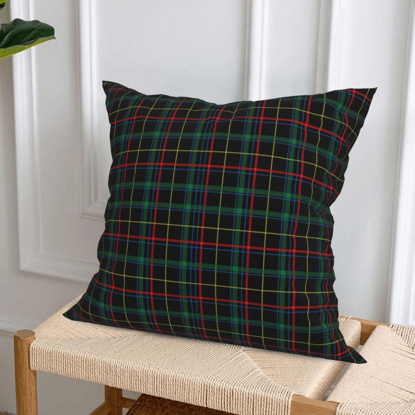 Federe Per Cuscini Quadri Scozzesi: Set Da 4 In Cotone E Lino, Motivo Buffalo Check, 45x45 Cm, Nero - 3