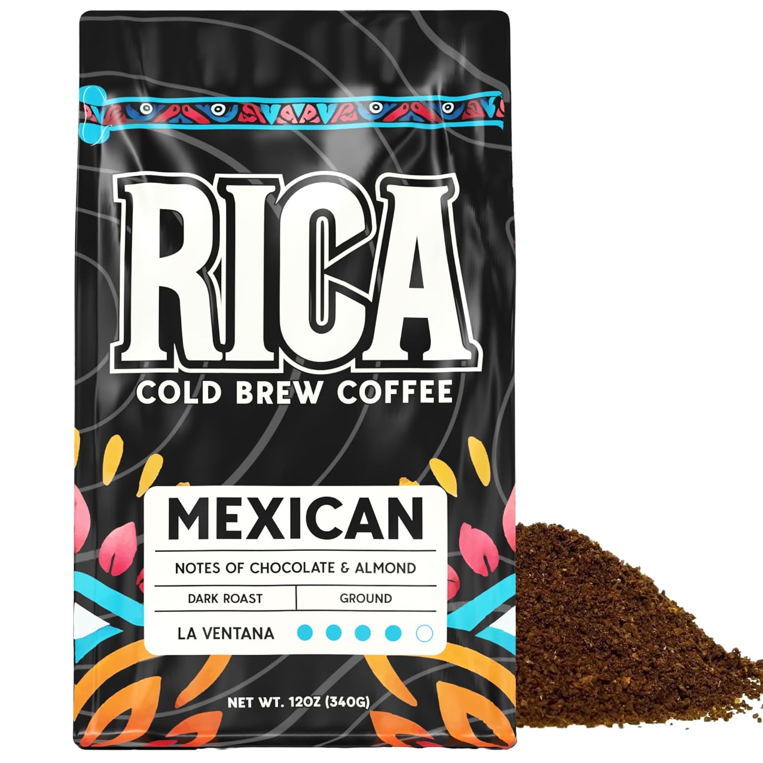 RICA Cold Brew | Mexican Single-Origin Dark Roast Coarse Ground Coffee for Cold Brew | 100% Arabica from Chiapas, Mexico | Low Acid, Bold Dark Chocolate & Almond Flavor Notes | 12 oz Bag