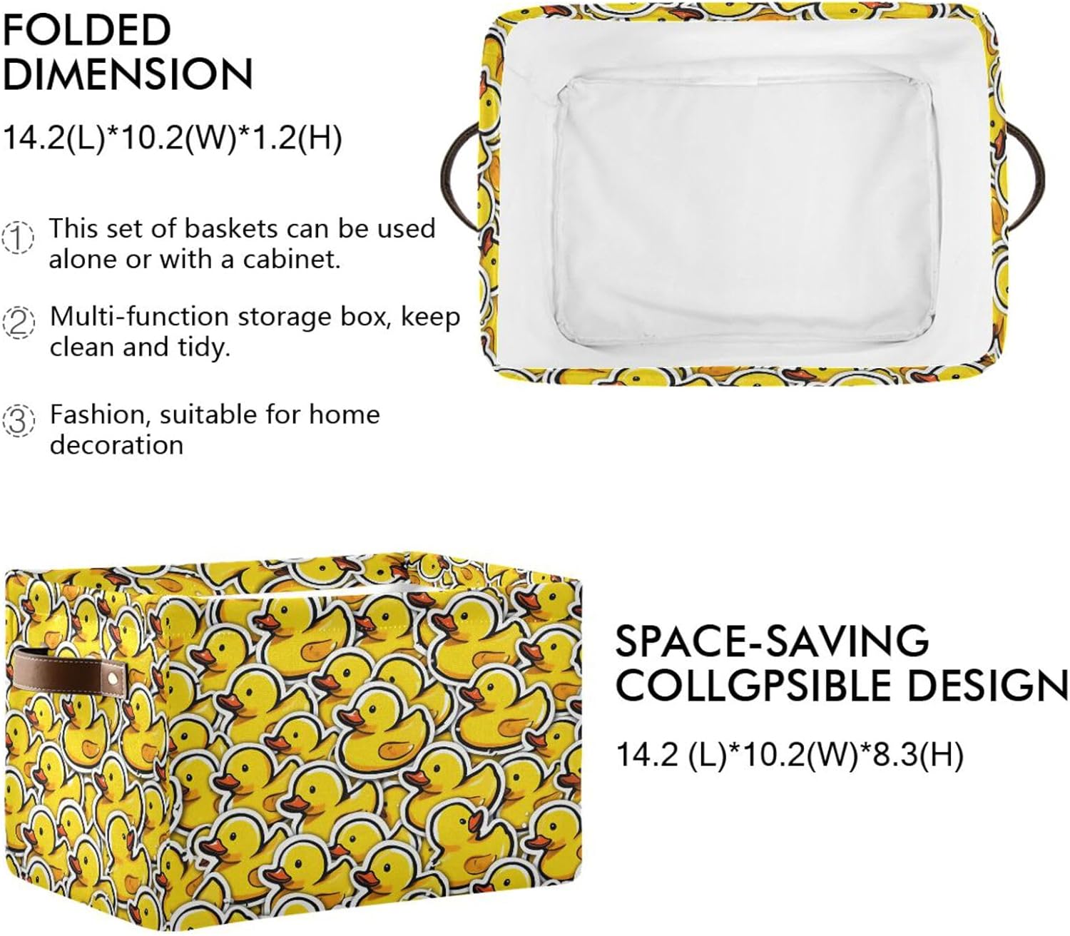 Dussdil Yellow Duck Storage Basket Storage Organizer Box Bin Large Collapsible Cube Baskets with PU Handles for Home Shelf Closet Nursery Laundry 1 Pack