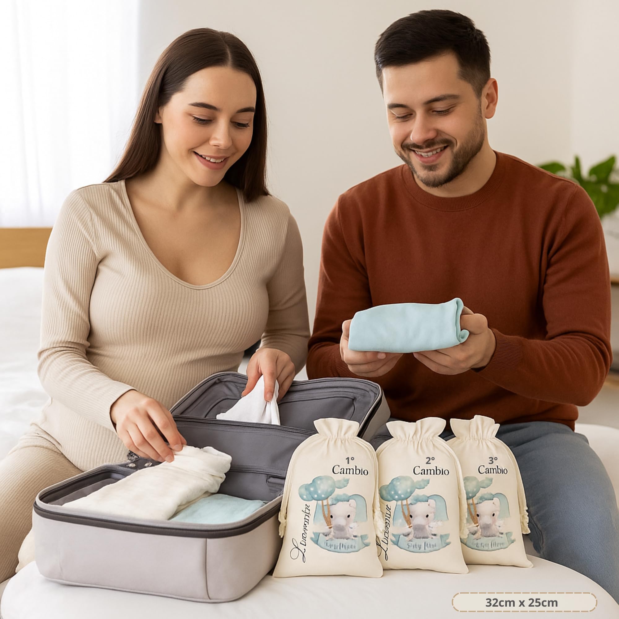 Sacchetti Primo Cambio Ospedale Personalizzati con Nome – Set Nascita Neonato Bimbo/Bimba – Sacchetto Corredino Maternità – Idea Regalo Baby Shower – Made in Italy