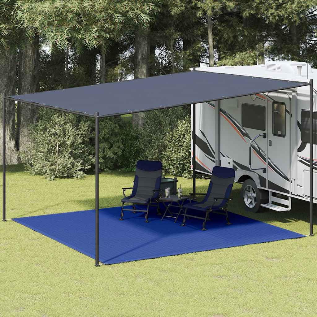 Dywan namiotowy 400 x 400 cm, niebieski, HDPE, odporny na warunki atmosferyczne, oddychający, z wbudowanymi oczkami, podkładka na akcesoria namiotowe i gwoździe namiotowe, do użytku na