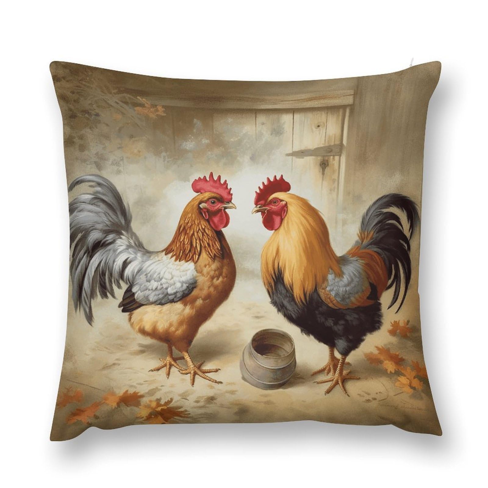 FodPand Chicken and Rooster Print Throw Pillow Cover Plush Pillow Case with Zipper Pillowcase Wrinkle&Fade Resistant Cushion Cover Soft Pillow Sham Pillow Protector for Sofa Car Bed 16 "x16