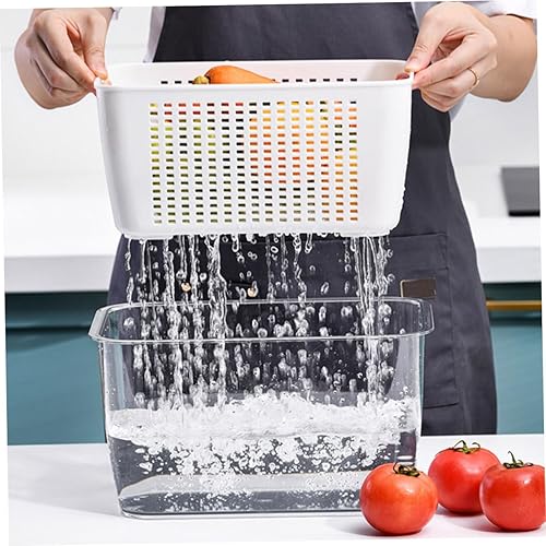 Miniatura 9 de Colador de lavado de arroz crujiente, cesta de lavado de verduras, doble capa, cuenco de lavado de verduras, bandeja de lavado de verduras, colador