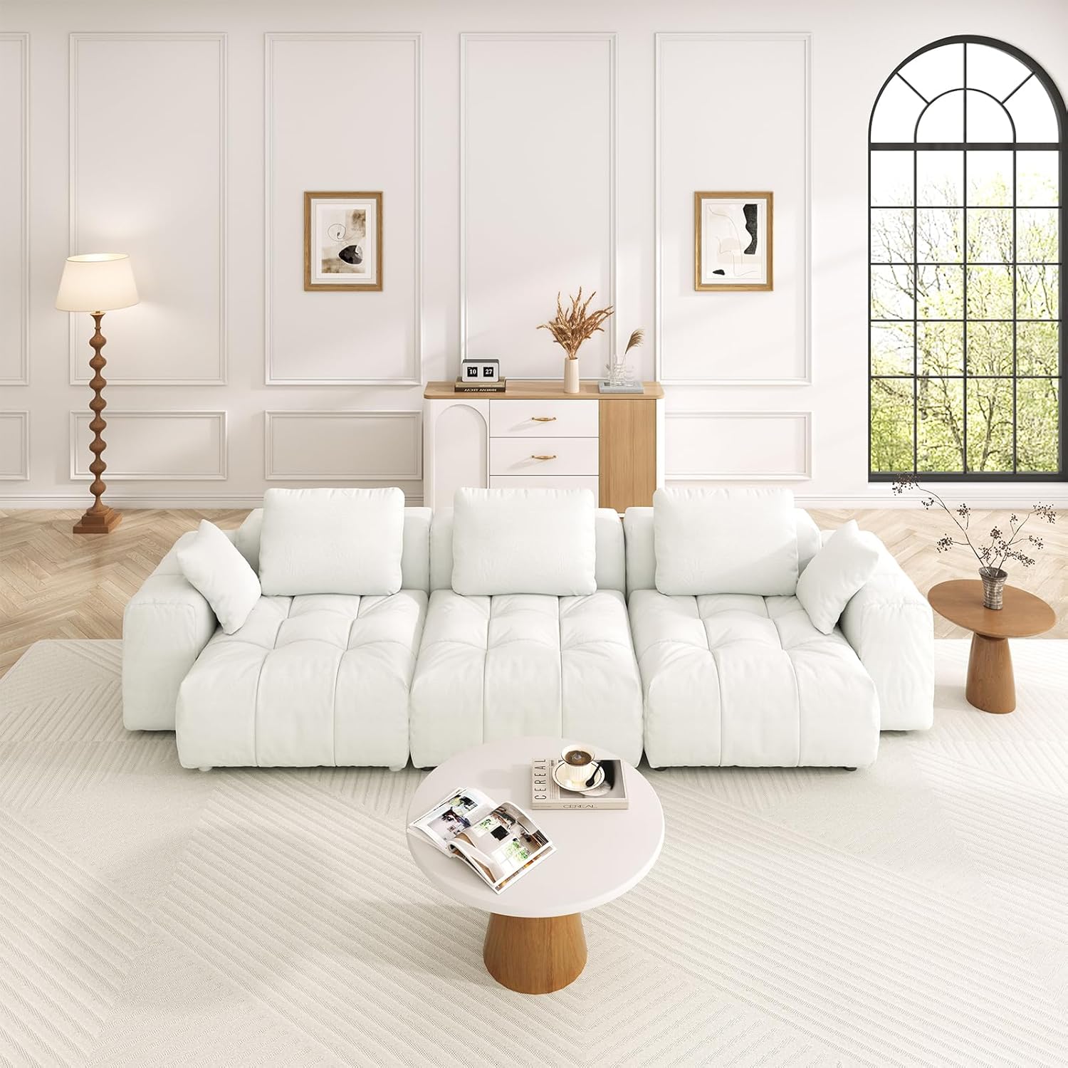 121.2” Oversized Cloud Sectional Couch, Comfy Down Filled Modular Sectional Sofa, 3 Seater Couch with Removable Back Pillows Covers, Deep Seat Sectional Couches for Living Room, Cream White