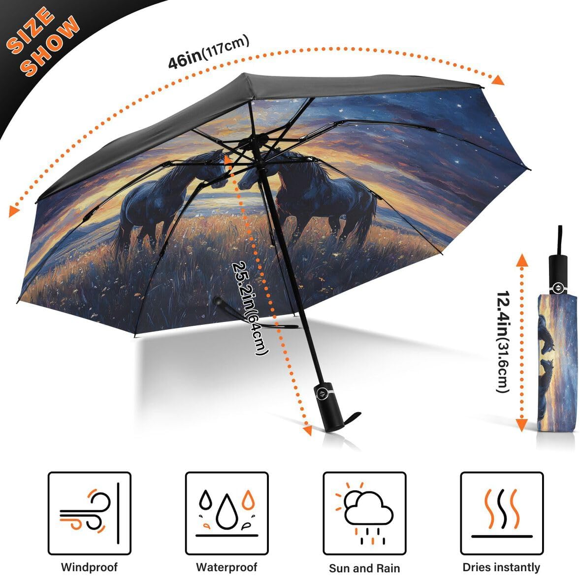 ALAZA Folding Umbrella Inverted Umbrella Automatic Open Close Compact Umbrella Portable Large for Rain Sun UV Protection Windproof