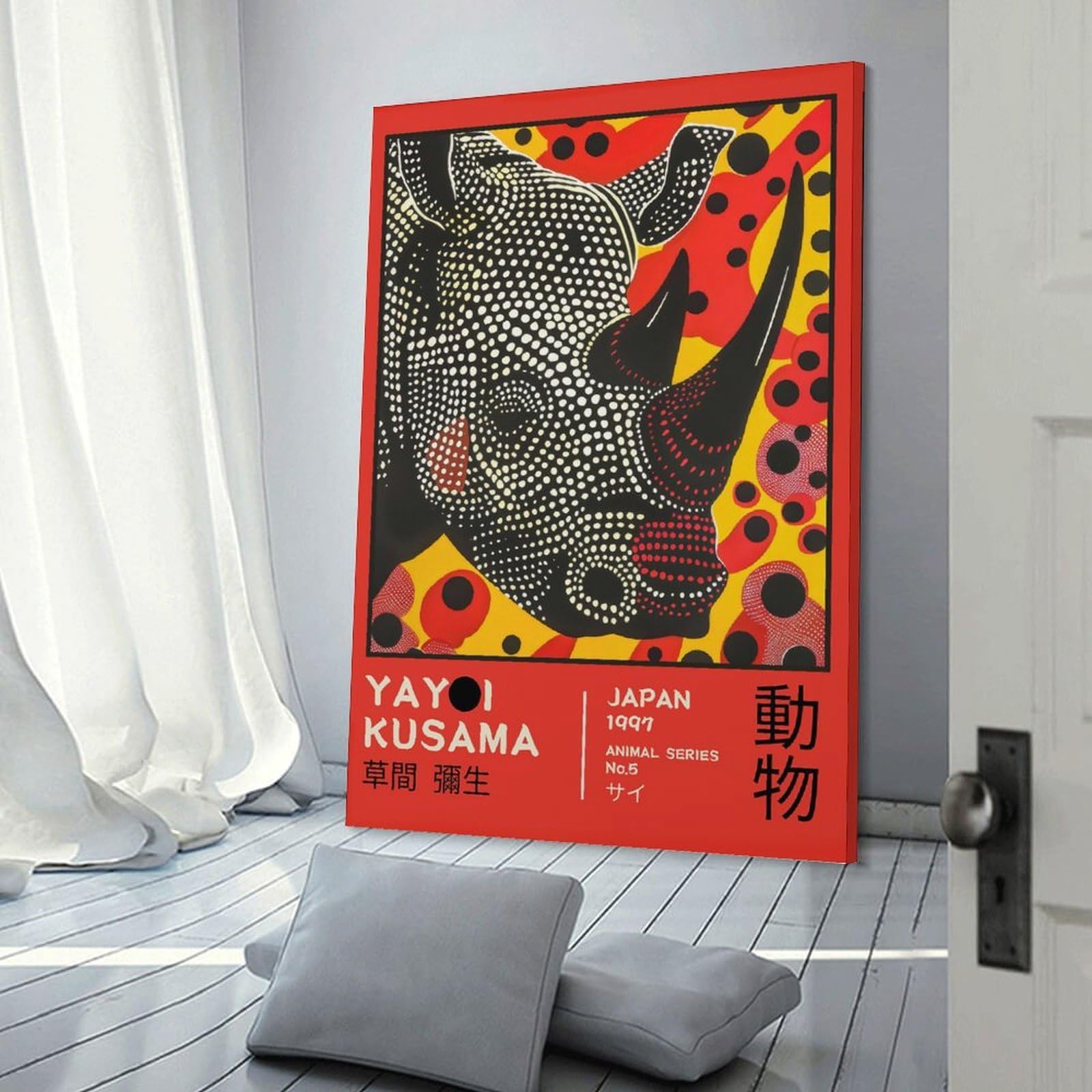 Junmoney Frame-Style-22 Hanging Wall Art Yayoi Kusama Rhino No.4 Exhibition Poster, 20X30inch(50X75cm), For Gallery Wall Layouts In Home Or Office, An Easy Match For Collected Prints