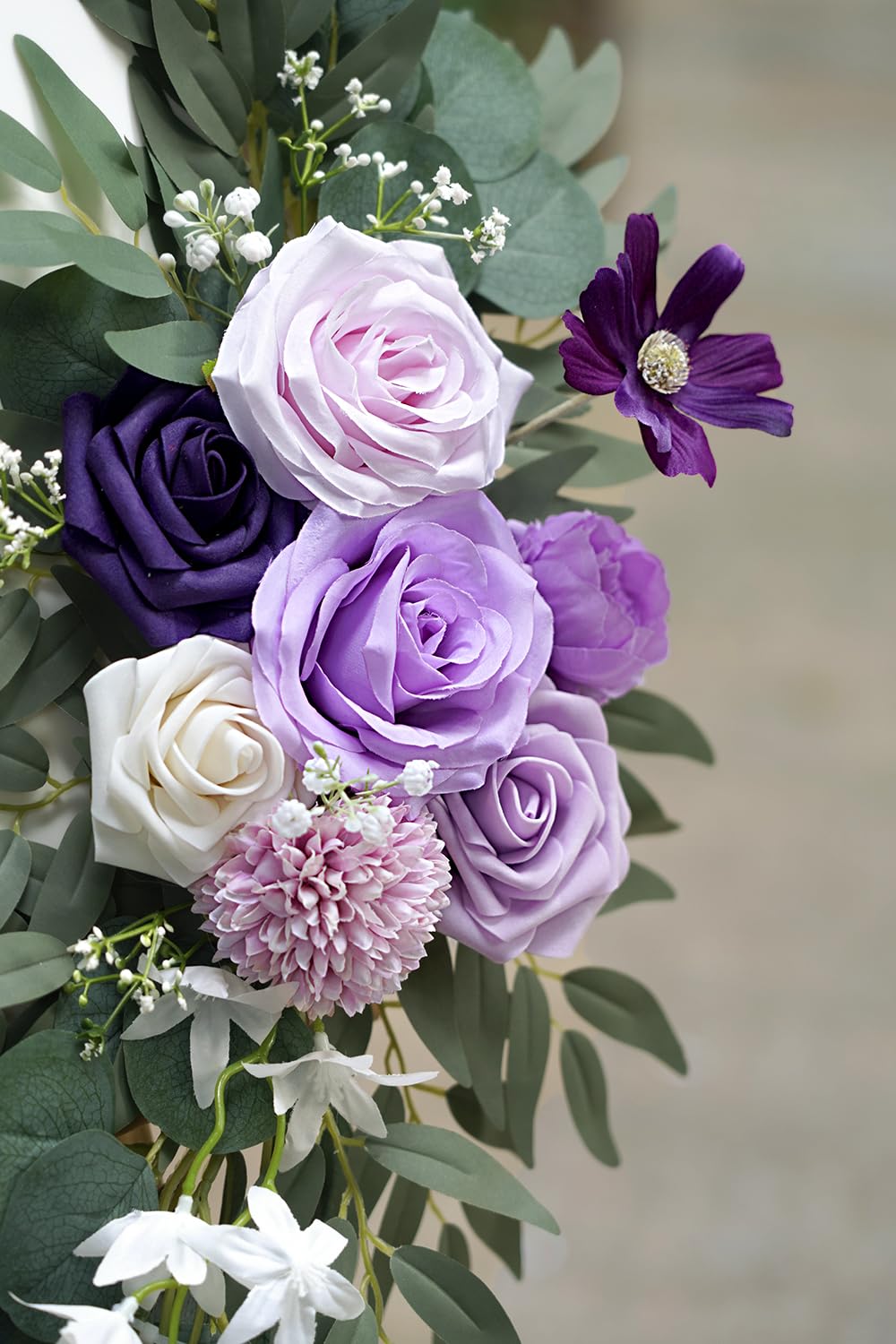 Olalaka Lot de 2 Fleurs artificielles pour décoration Florale de Mariage Lilas, Violet et crème