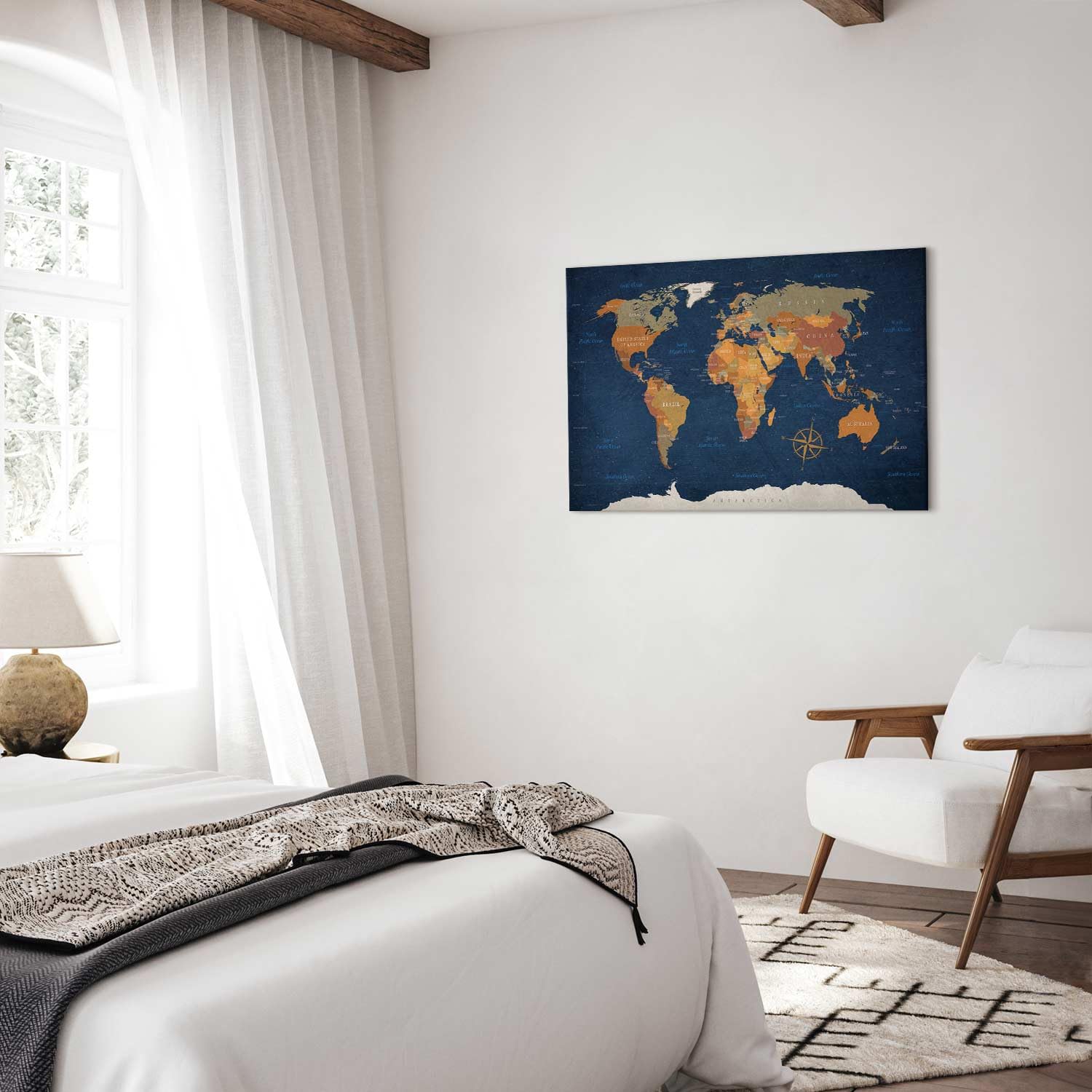 Cuadros B&D XXL - Cuadro en Lienzo 120x80 cm - Poster Mapa del Mundo 1 pieza - Impresión en material tejido no tejido cuadros decoracion salon modernos lienzos decorativos dormitorios - k-C-0048-b-b