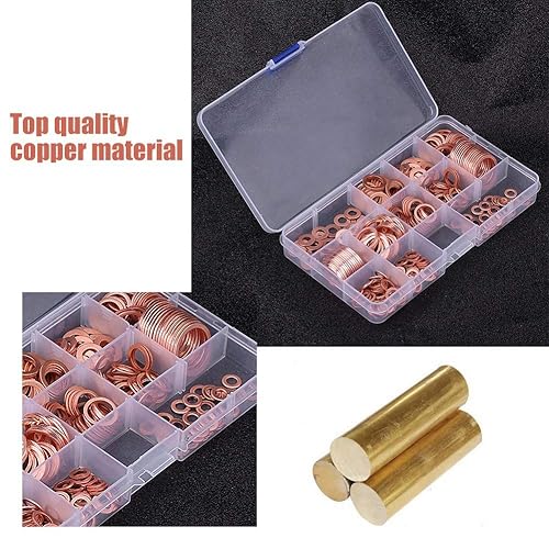 Miniatura 2 de Arandelas de cobre, 280 piezas de 12 tamaños para motocicletas automotrices surtidas de cobre macizo, arandelas de aplastamiento de cobre sólido,