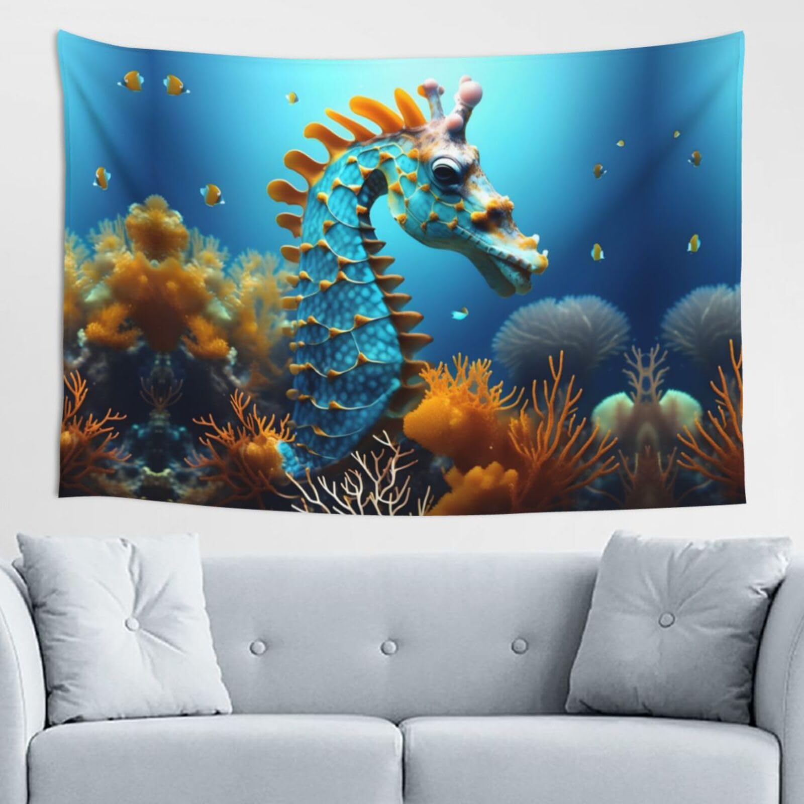 ZZYYDS Blue Seahorse Wall Decor Tapestry 60x40in, Wall Hanging, Home Decor, Dorm Decor, Porch Tapestry, etc.