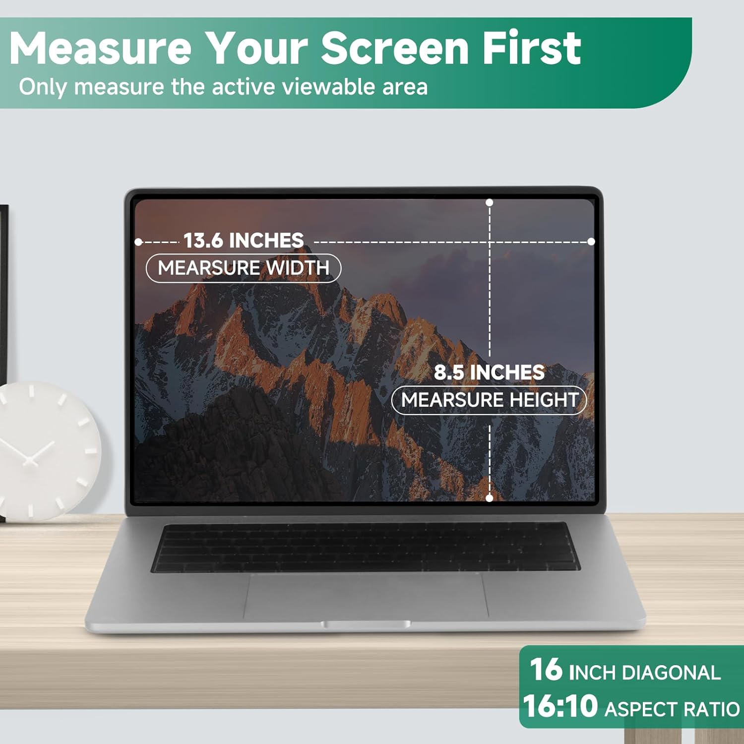 Nano-Suction Laptop Privacy Screen 16 Inch 16:10, Removable Screen Privacy Shield for Laptop, Anti Glare, Anti Bule Light, Screen Protector for Lenovo HP Dell Acer Asus Thinkpad 16 inch(16:10)