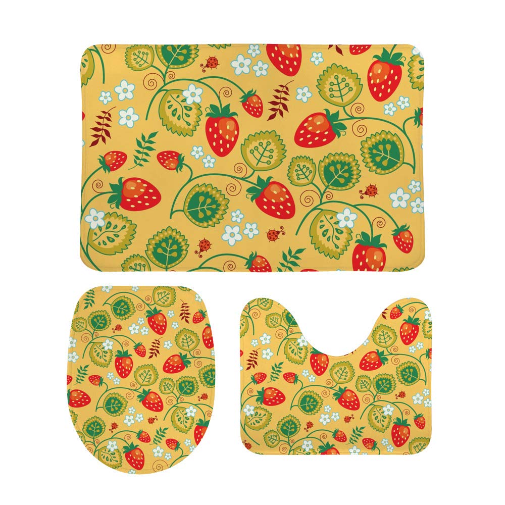 Tapis de bain antidérapant lot de 3 fraise absorbant pour cuisine et salle de bain
