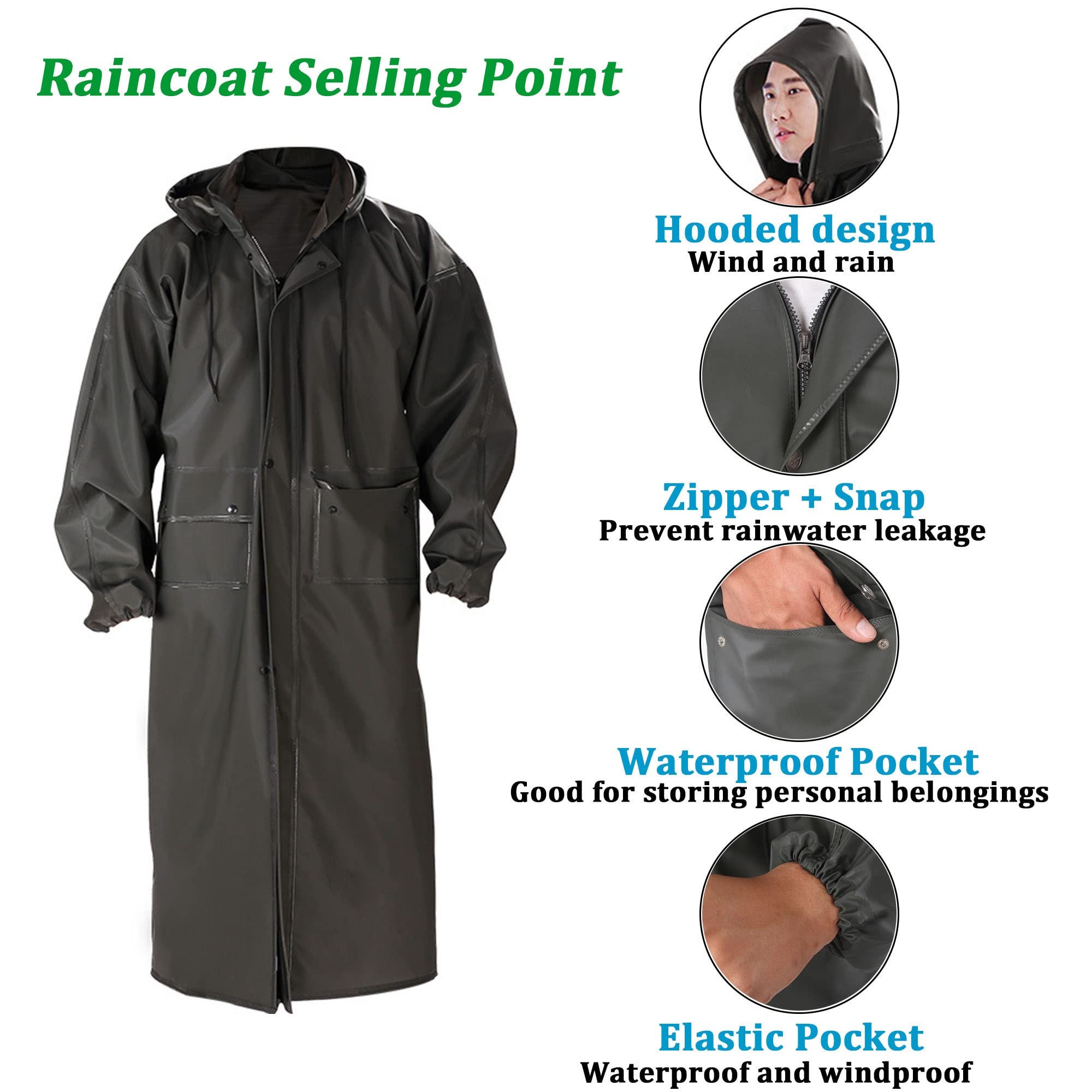 Ponchos de Pluie Épais et Imperméables à Capuche Cape de Pluie Adulte Homme Femme Poncho Durable avec Poches pour Cyclisme, Camping, Randonnée, Pêche, Alpinisme