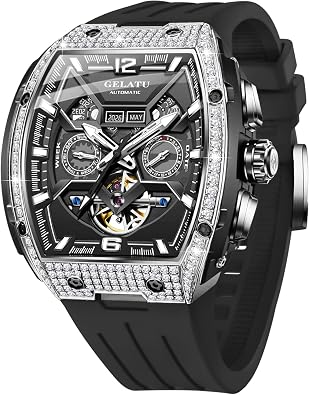 OLEVS Mens Automatic Mechanical Watch Multi-Function Diamond Skeleton Luxury Sapphire Crystal 50M Waterproof Wrist Watch