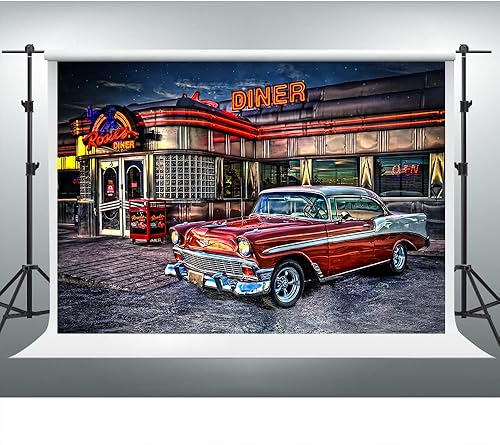 Miniatura 6 de Fondo de comedor Rock Roll de los años 50 de los años 50 para coche, retro, nostalgia, fotografía, fondo de fotografía de 9 x 6 pies, accesorios de