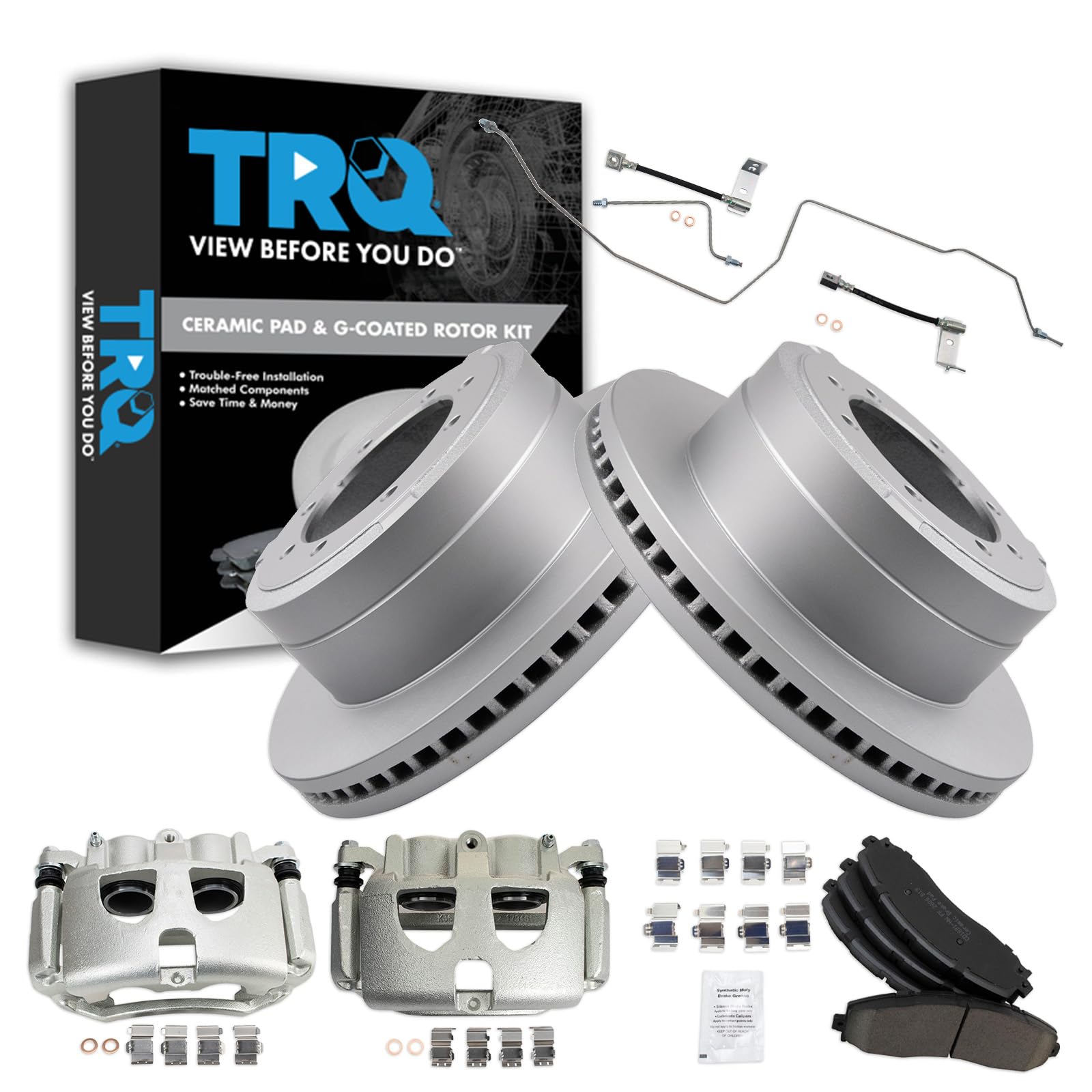 TRQ Brake Pad &amp; Rotor Kit Premium G-Coated Ceramic Compatible with 2017-2019 Ford F-350 Super Duty