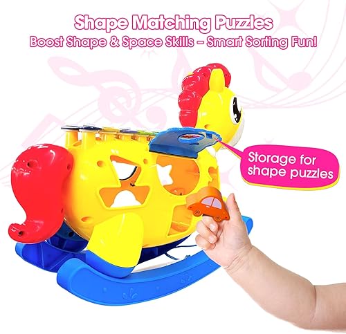 Miniatura 6 de Xilófono para bebés de 1 a 3 años, xilófono de juguete de caballo mecedor para niños con tres teclas de piano y mazo seguro para niños,
