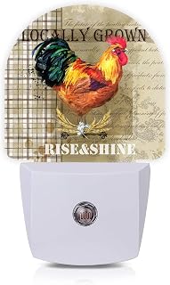 Vintage Rooster Farm Bird Night Lights Plug into Wall for Girls Boys Room,Night Light LED Lamp Dusk to Dawn Sensor Round Lamp for Bedroom Bathroom Hallway Home Wall Decor Nightlight