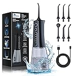 MOCEL Water Dental Flosser OLED Display Cordless Teeth Cleaning MOCEL 5 Modes Oral Irrigator 300ML Portable and USB C Rechargeable IPX7 Waterproof Floss Teeth Pick (Black)