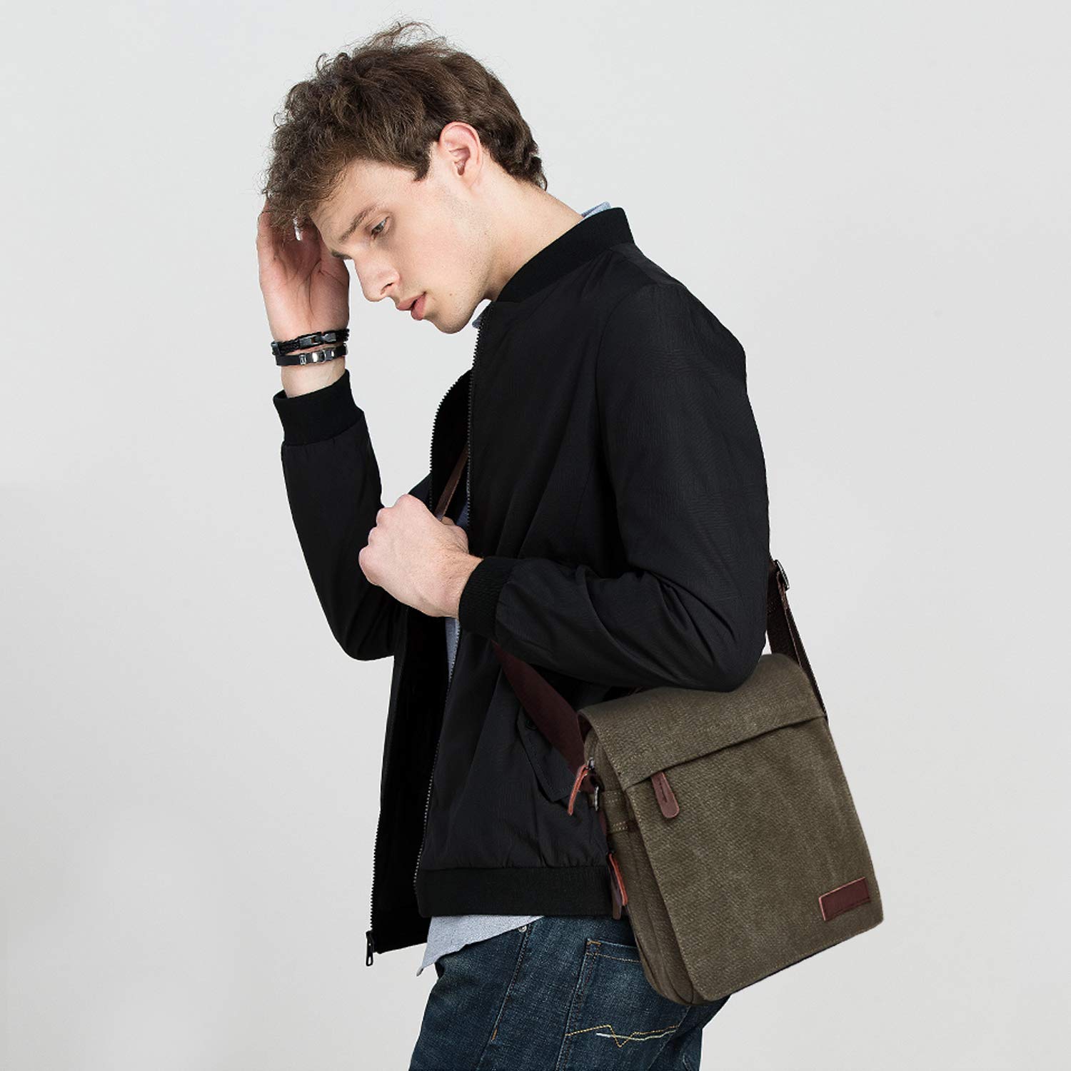 FANDARE New Borsa a Tracolla Uomo Affari Studente Viaggio Portatile Crossbody Bag Grande Capacità Multi-pocket Traspirante Tela