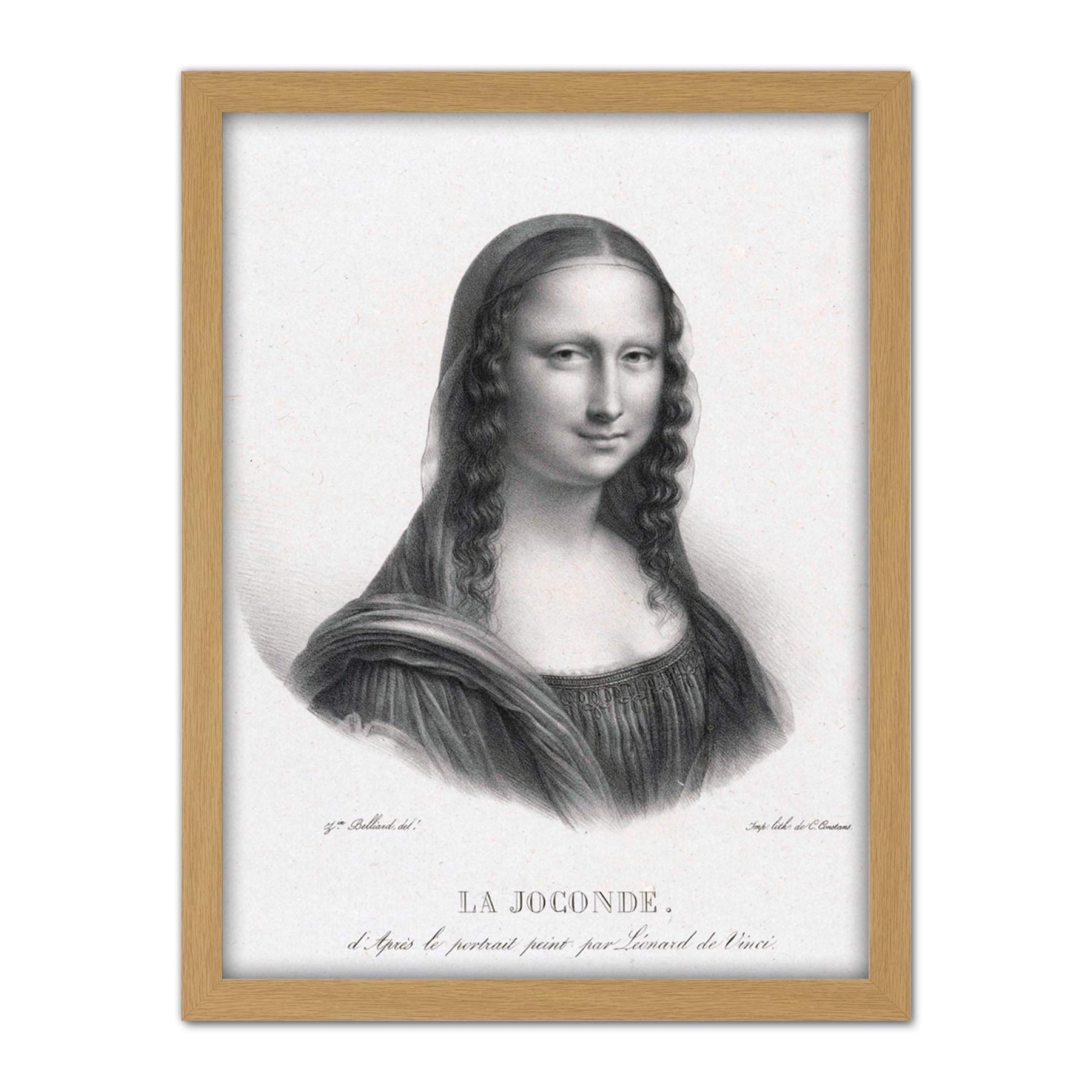 Artery8 Belliard Portrait Of Mona Lisa Drawing Artwork Framed Wall Art Print 18X24 Inch