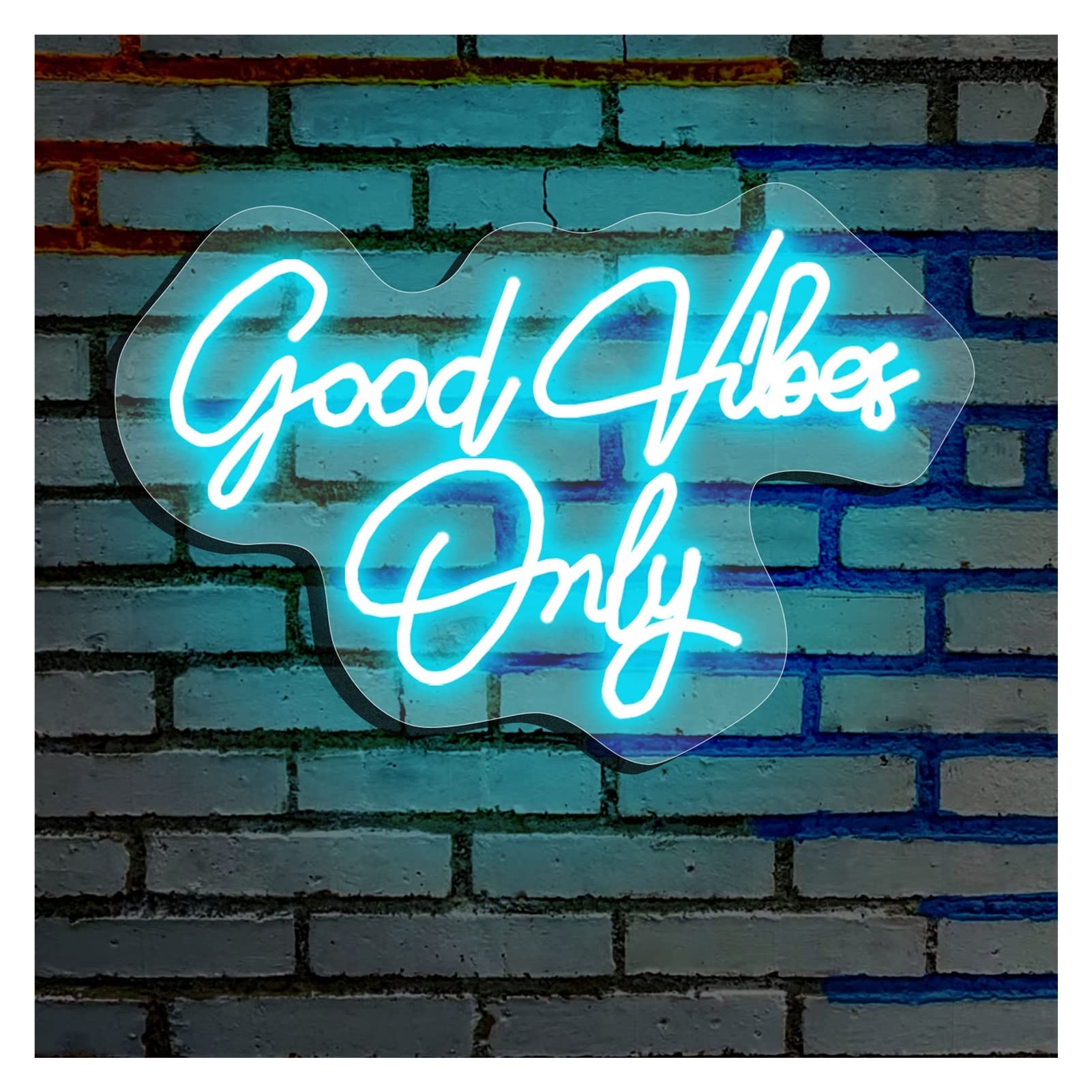 ARTBEGood Vibes Only Neon Lights Signs Personalized Custom Large LED Acrylic Light Up Neon Sign For Bedroom For Wall Decor Wedding Bar Party Outdoor Happy Birthday (Color : Ice blue, Si