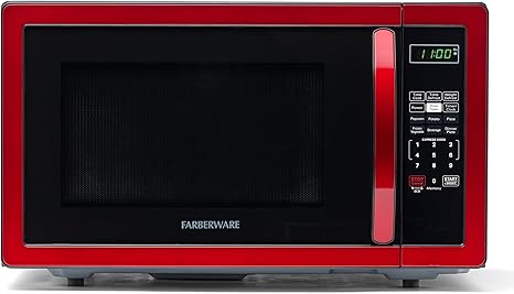 Farberware Countertop Microwave 1000 Watts, 1.1 cu ft - Microwave Oven With LED Lighting and Child Lock - Perfect for Apartments and Dorms - Easy Clean Metallic Red