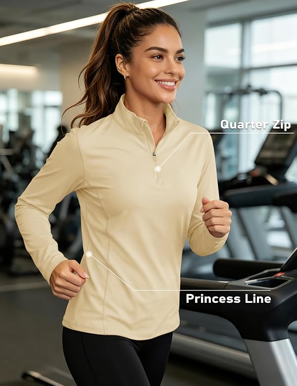 MAGCOMSEN Rash Guard for Women 1/2 Zip Quick Dry Lightweight Long Sleeve Tops for Women Uv Shirts Golf Fishing Light Apricot,XS by MAGCOMSEN - Image 3