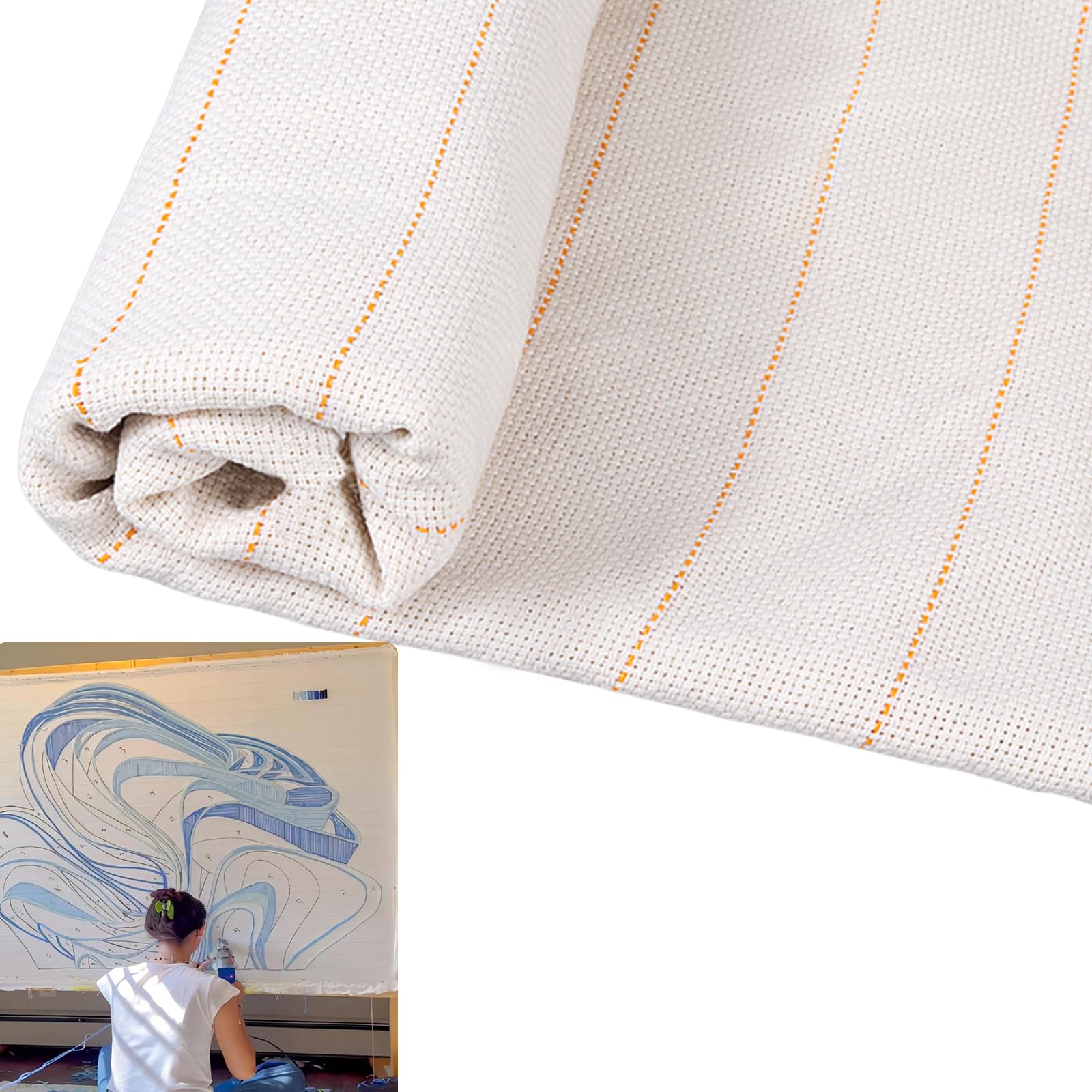 85" x 79" Overlocking Monks Cloth for Punch Needle Rug Tufting Fabric with Marked Lines, Punch Needle Fabric for Gun Rug Tufting and Embroidery,White Punch Needle &amp; Tufting Cloth