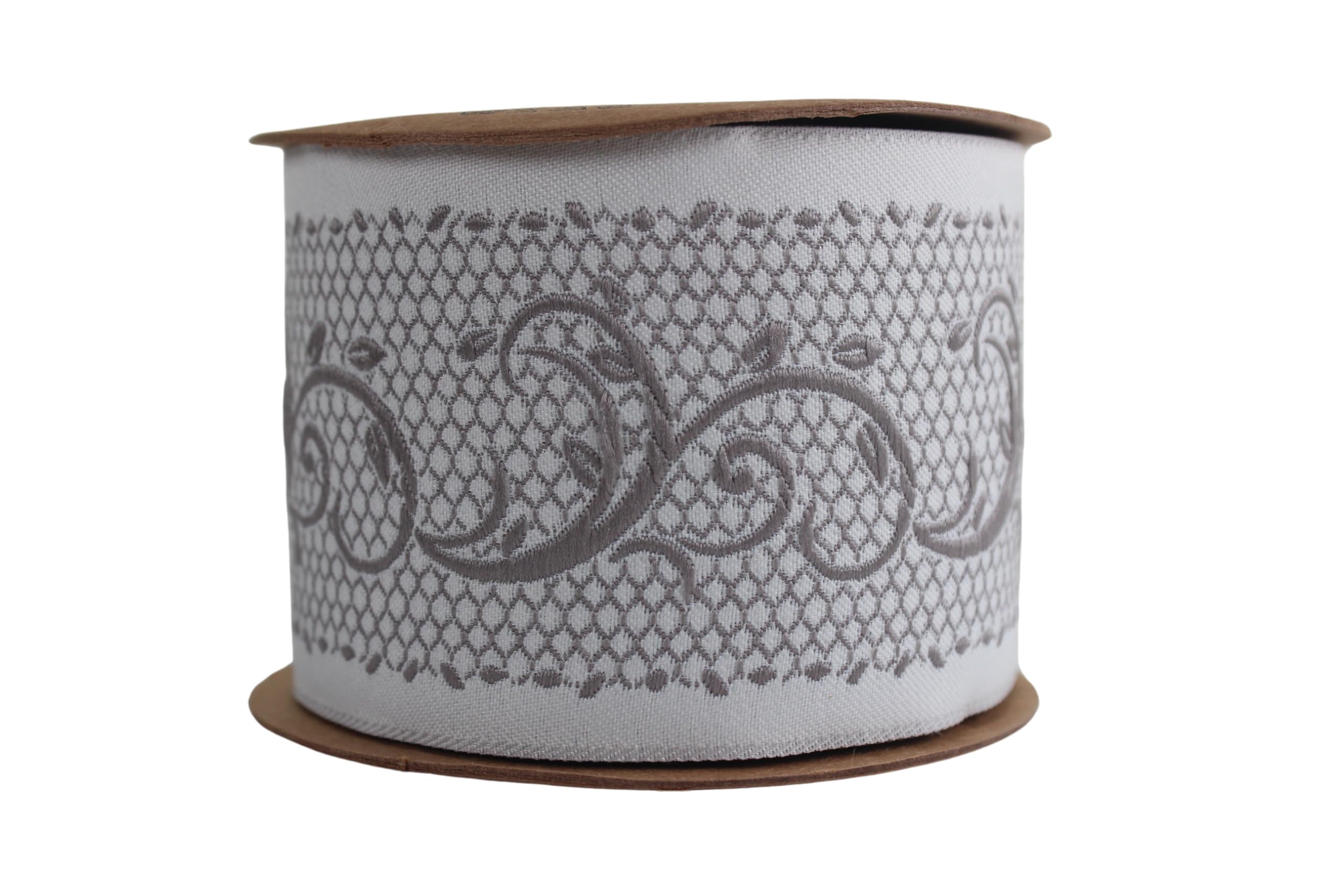 Ruban jacquard brodé pour rideaux gris anthracite mercerie couture largeur 68mm
