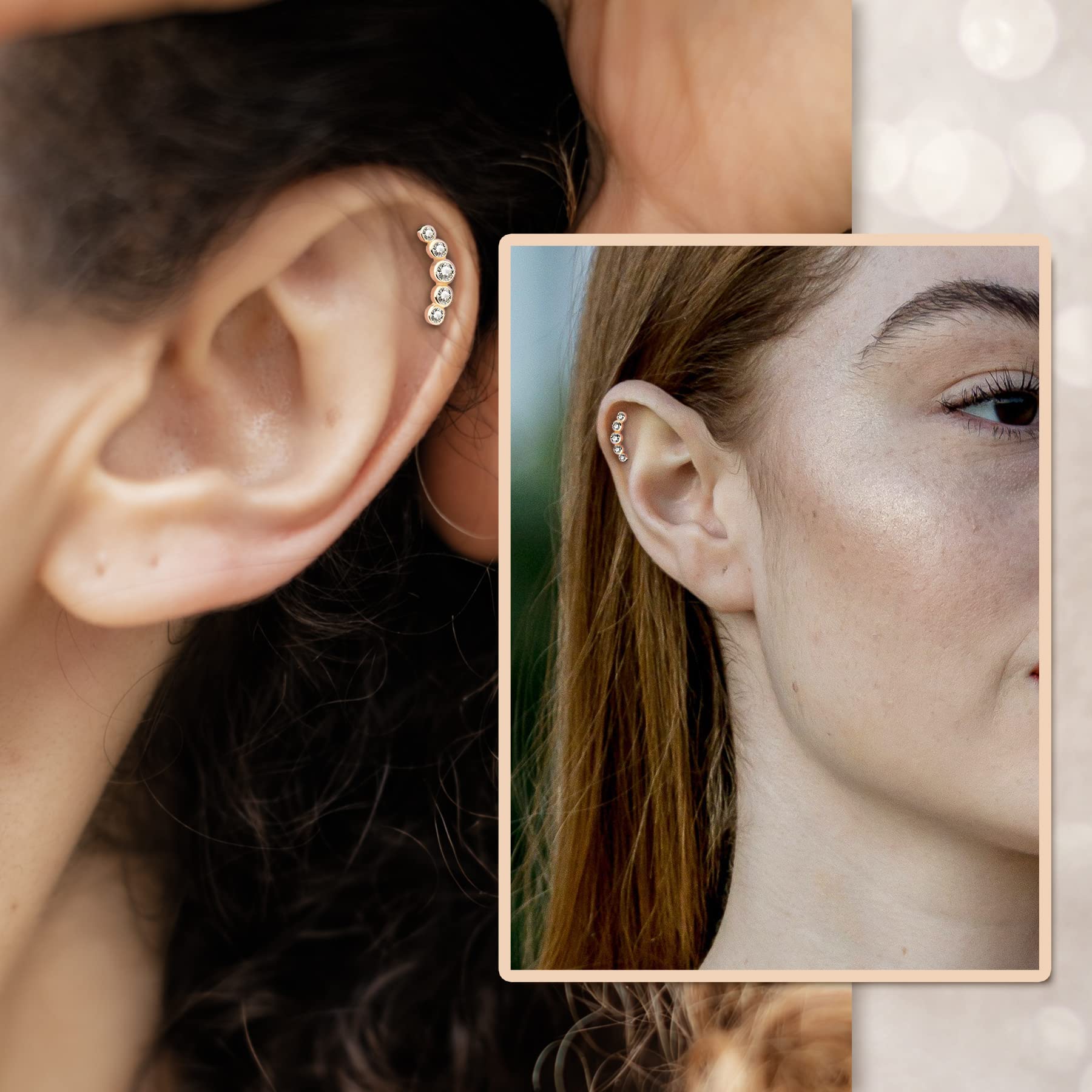 MeIighting - Piercing para cartílago de 16 G, oro macizo de 14 quilates, diseño de hélice, circonita cúbica, transparente, para cartílago, joyería
