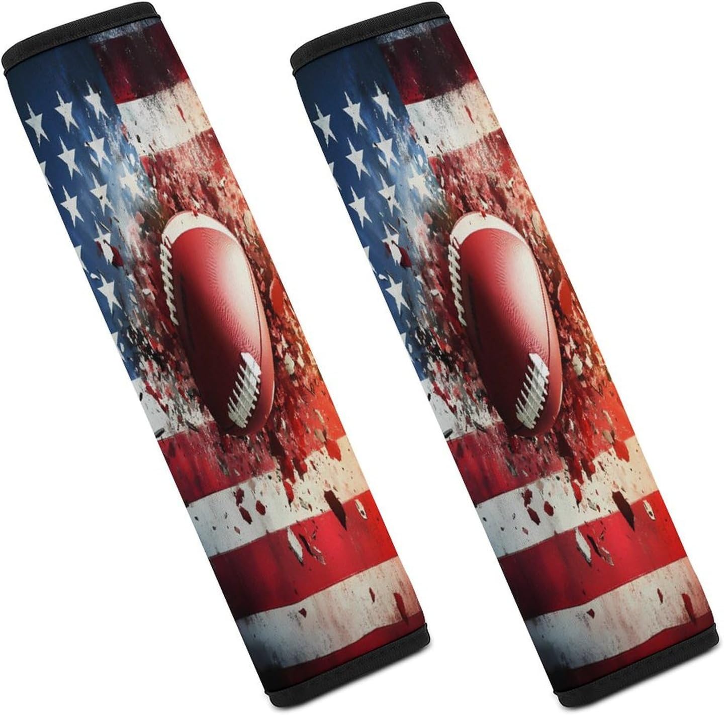 Football Print U.S Flag Car Seat Strap Covers Soft Seat Strap Shoulder Pads Seatbelt Covers for All Car Seats 1PCS