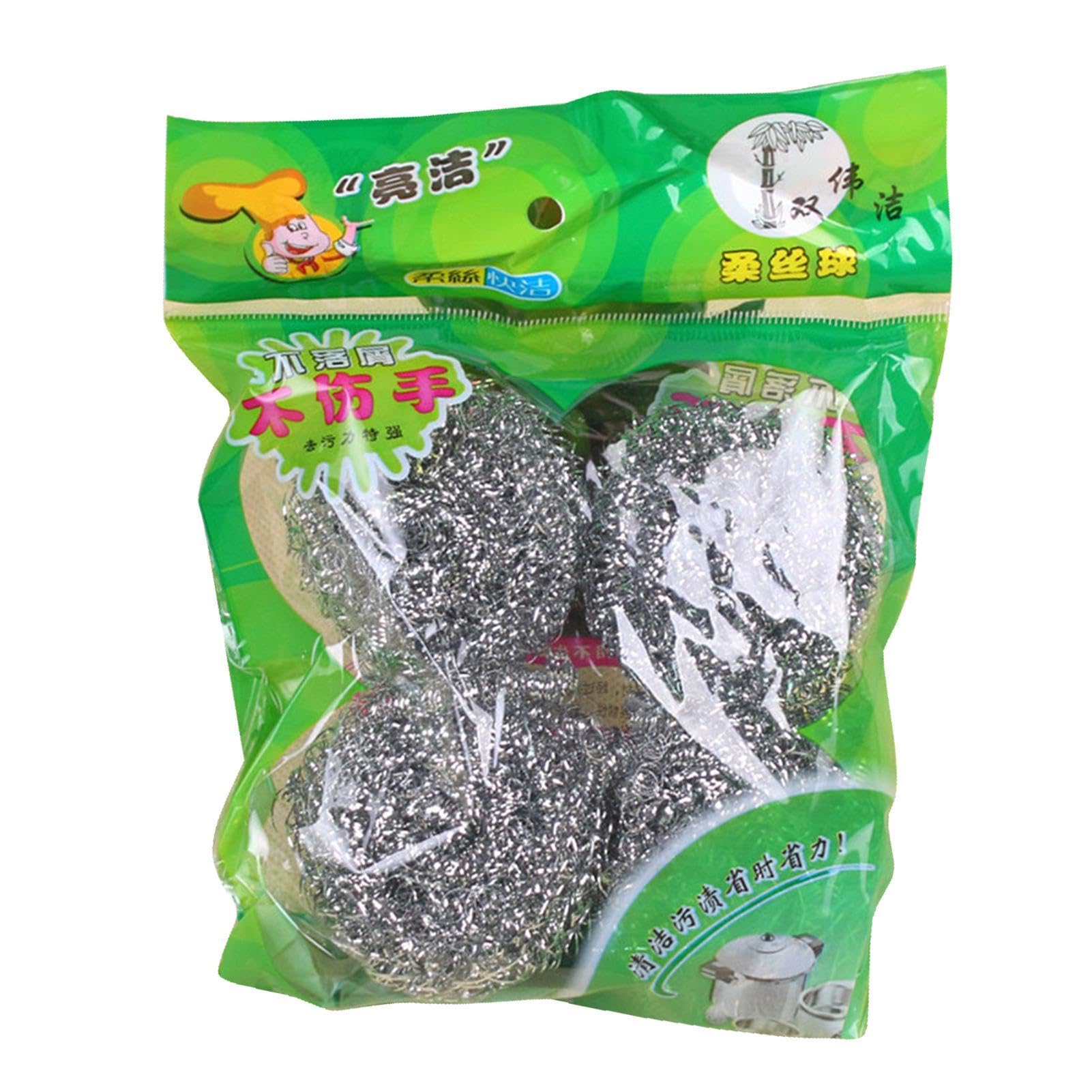 4 Pack Stainless Steel Wool Scrubber, Solid Steel Cleaning Ball, Sponges Clean Pot Pan And Broiler Rack, Scrubbing Scouring Pad,Steel Wool For Kitchen Bathroom,Stainless Steel Scrubber Kitchen Gadgets