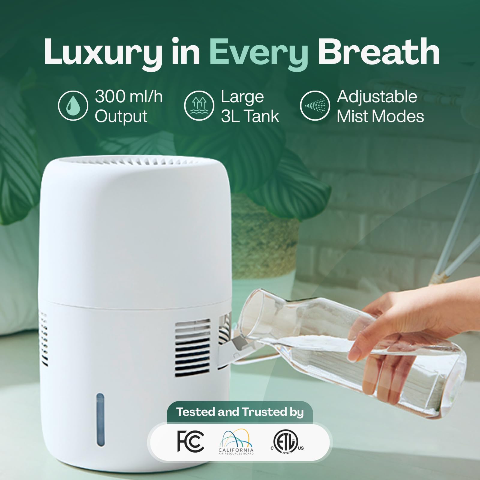 Humea WiFi Smart nawilżacz oparówkowy (Beżowy) | 3L zbiornik, sterowanie mobilne, automatyczne, cichy, biały, bez proszku, nocne światło, łagodzi objawy alergiczne, zapobiega wysychaniu skóry