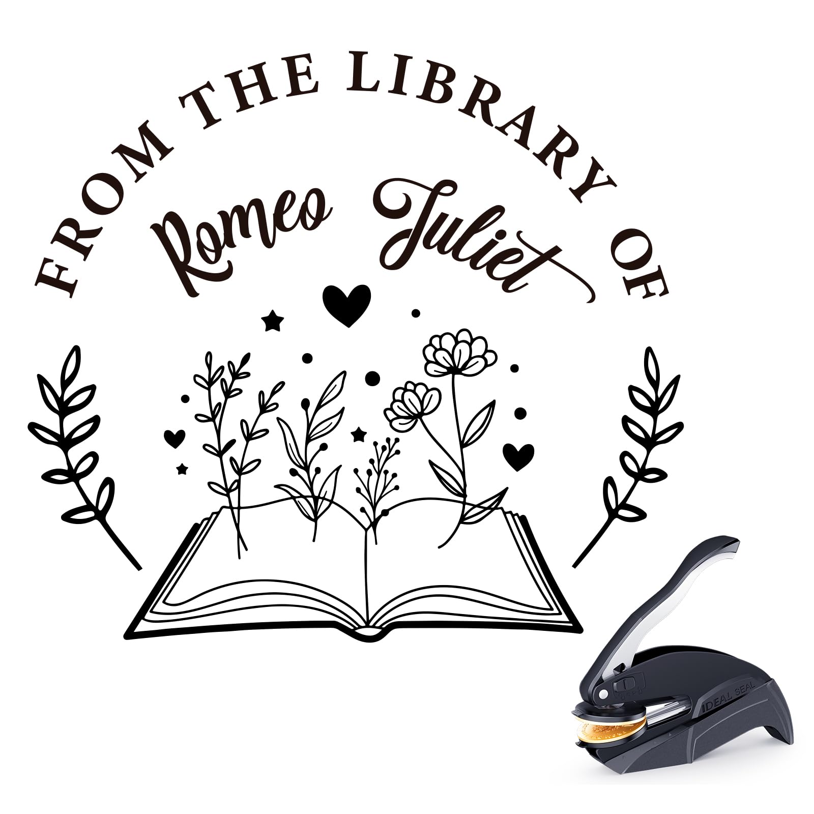 Personalized Book Embosser - Custom Name & Text Stamp, Reusable Embossing Tool for Book Lovers, Readers, Home & Library Collections (Floral-01) — image 1