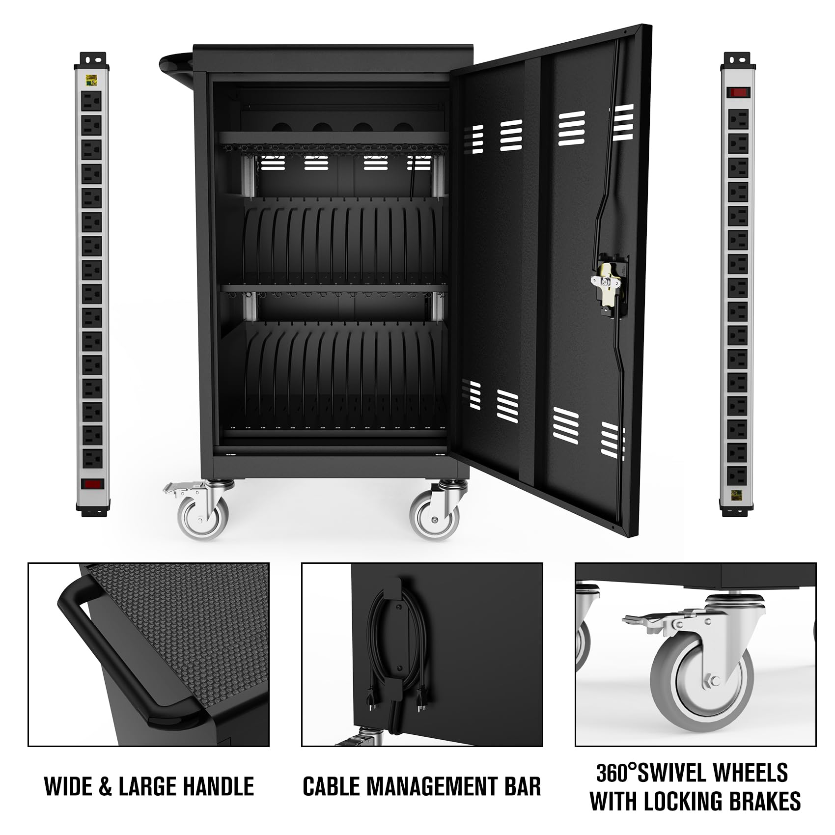 Computer Trolley Lock Mobile Locking Laptop Storage Mobile Charging & Storage Cart For 30