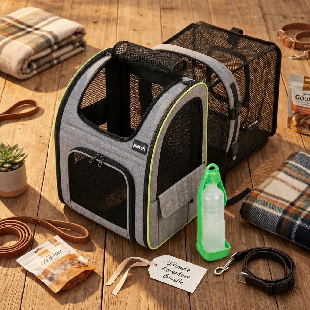 Mochila Gato y Perro de hasta 8kg Incluye Bebedero portátil – Mochila para Gatos Transporte y Perros pequeños con ventilación,