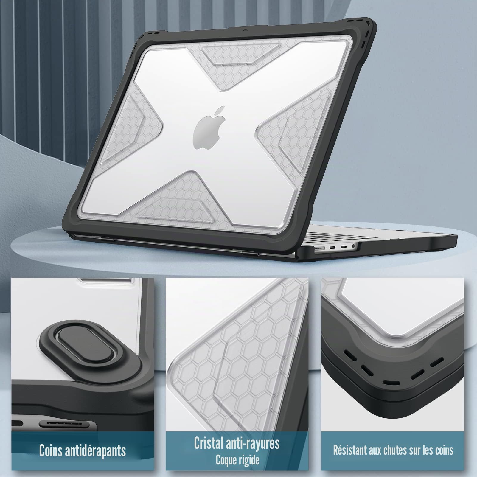 FINTIE Coque Hybride Compatible MacBook Pro 14 Pouces M5 M4 M3 M2 M1 Pro/Max 2026-2021, Etui Rigide Robuste Housse Bords Antichoc Noir
