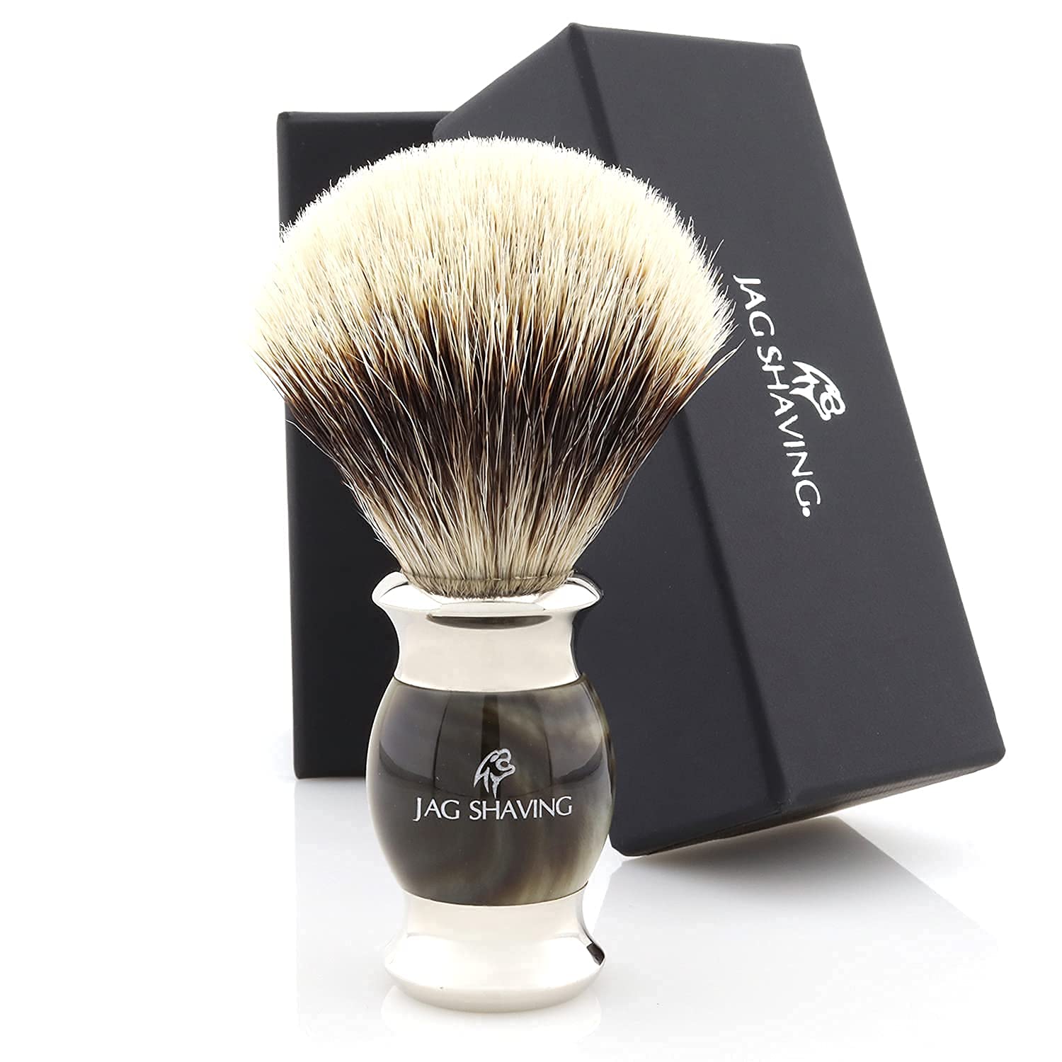 Jag Shaving Kit de afeitado – Juego de 3 piezas – gama Jag's Lee – maquinilla de afeitar de seguridad de doble filo, cepillo de afeitar Silvertip Badger – elegante soporte de afeitado – color verde