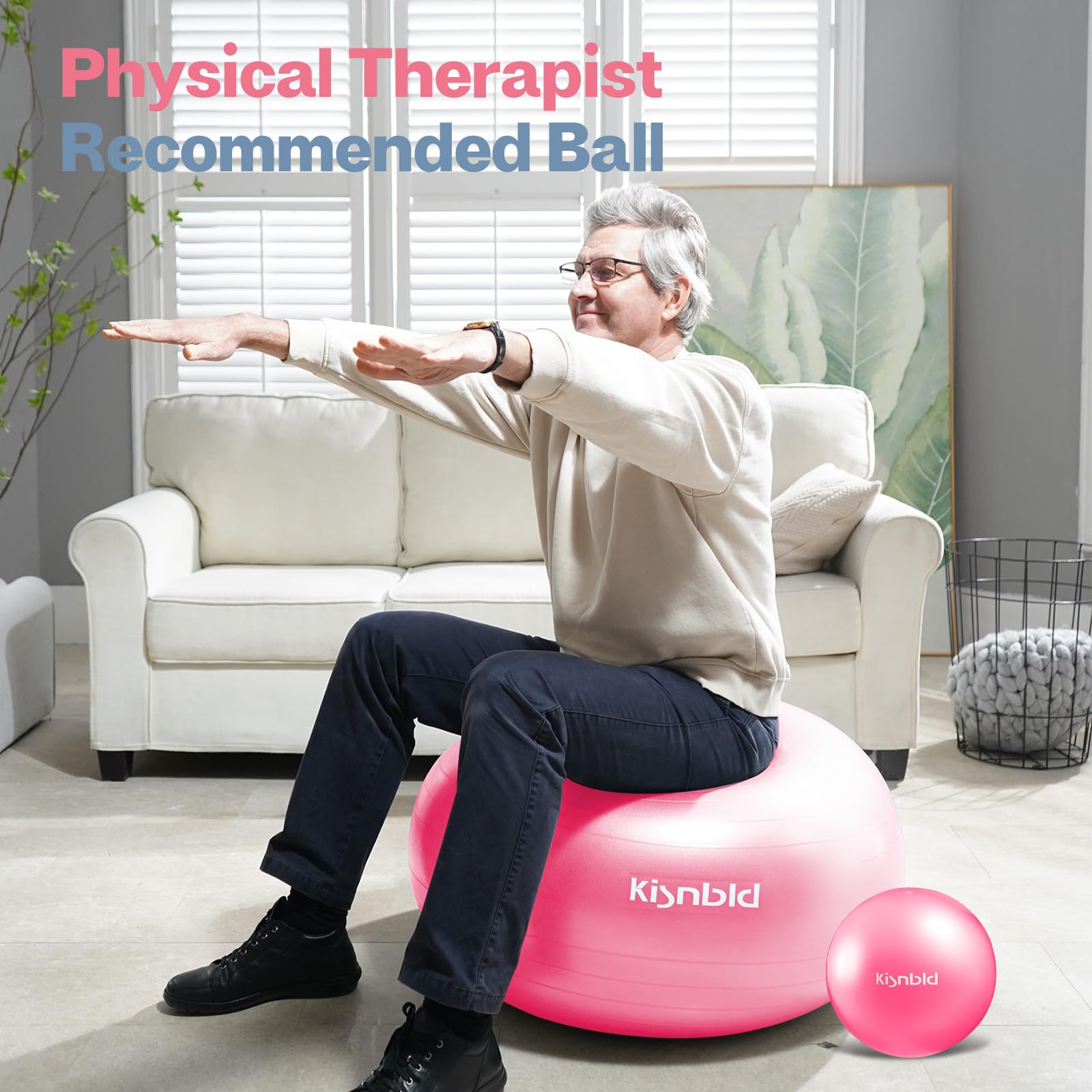 kisnbld Gymnastikball, extra dicker Yoga-Ball für Workout, Schwangerschaftsstabilität, 4 Größen, Anti-Burst-Balance-Ball mit Fußpumpe, robuster Fitnessball-Stuhl für Büro, Zuhause & Fitnessstudio