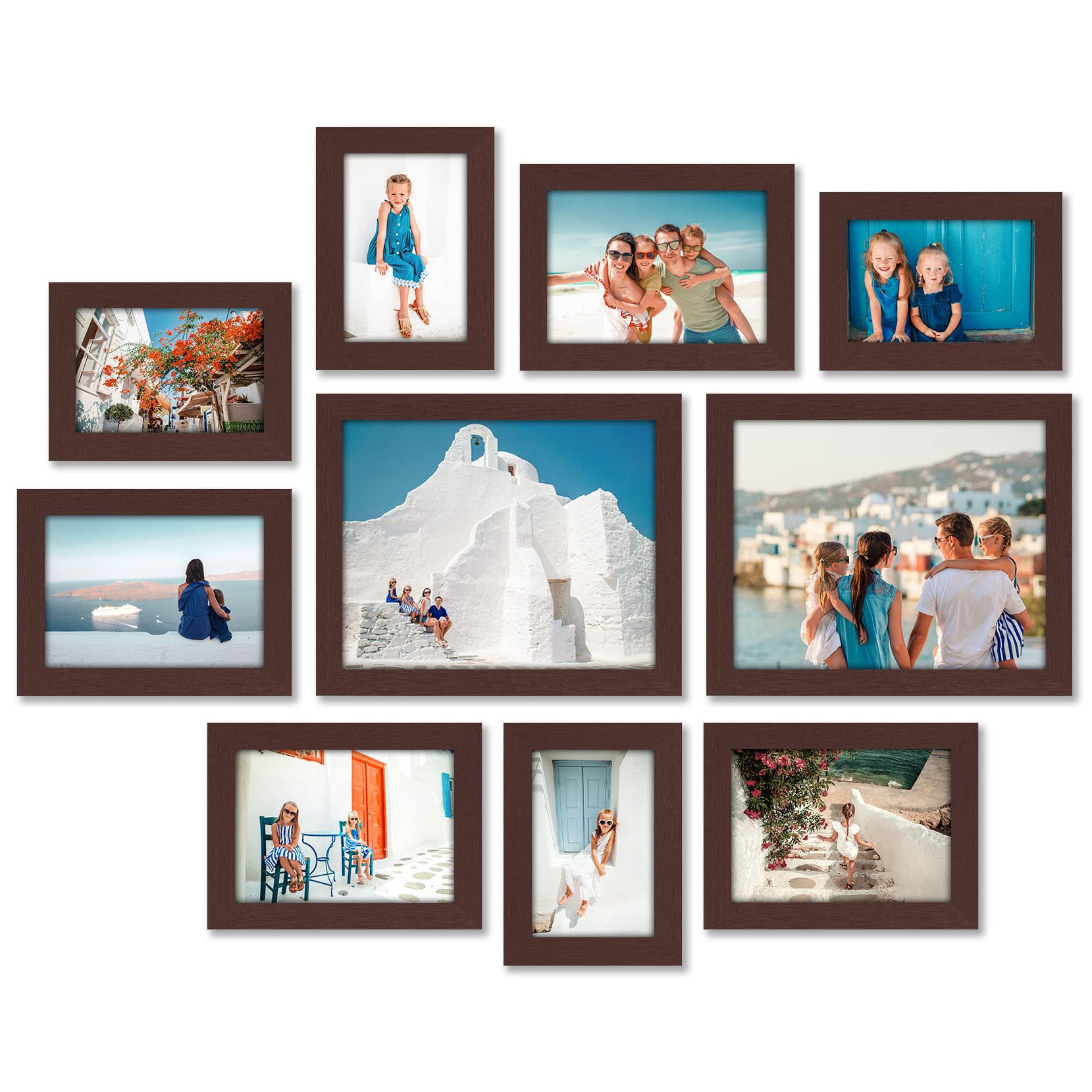 Americanflat 10 Piece Mahogany Gallery Wall Picture Frame Set in Sizes 8x10, 5x7, and 4x6 - Composite Wood with Shatter Resistant Glass - Horizontal and Vertical Formats for Wall and Tabletop