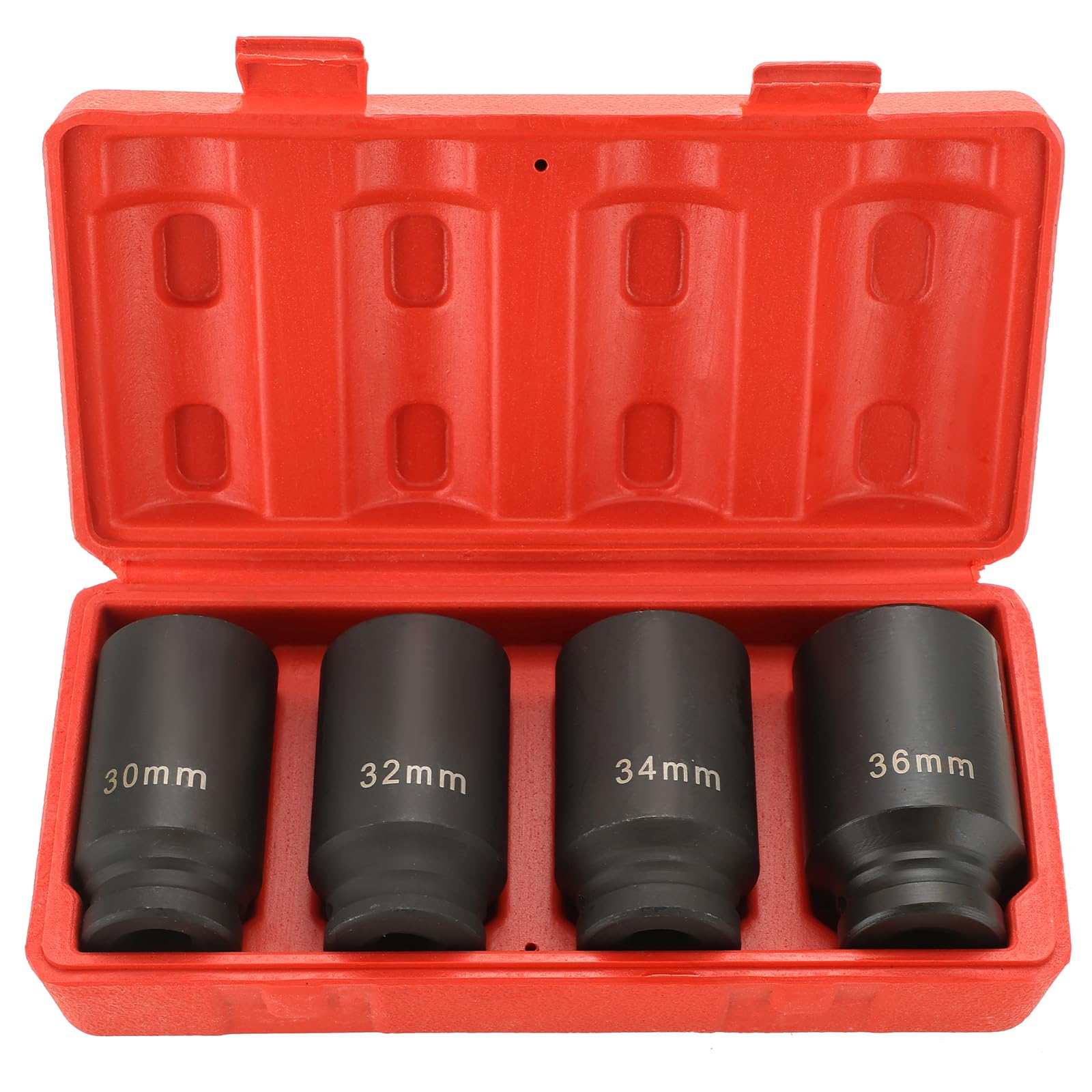 weyleity Heavy-Duty 1/2-Inch Drive Impact Socket Set | 4PCS Deep Spindle Axle Nut Socket Set, CR-MO, Metric 12 Point, 30mm, 32mm, 34mm, 36mm,