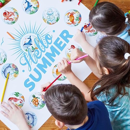 Miniatura 6 de Whaline 1000 calcomanías de verano de animales del océano, rollo de acuarela, vida marina, impermeable, 8 diseños, lindas calcomanías redondas