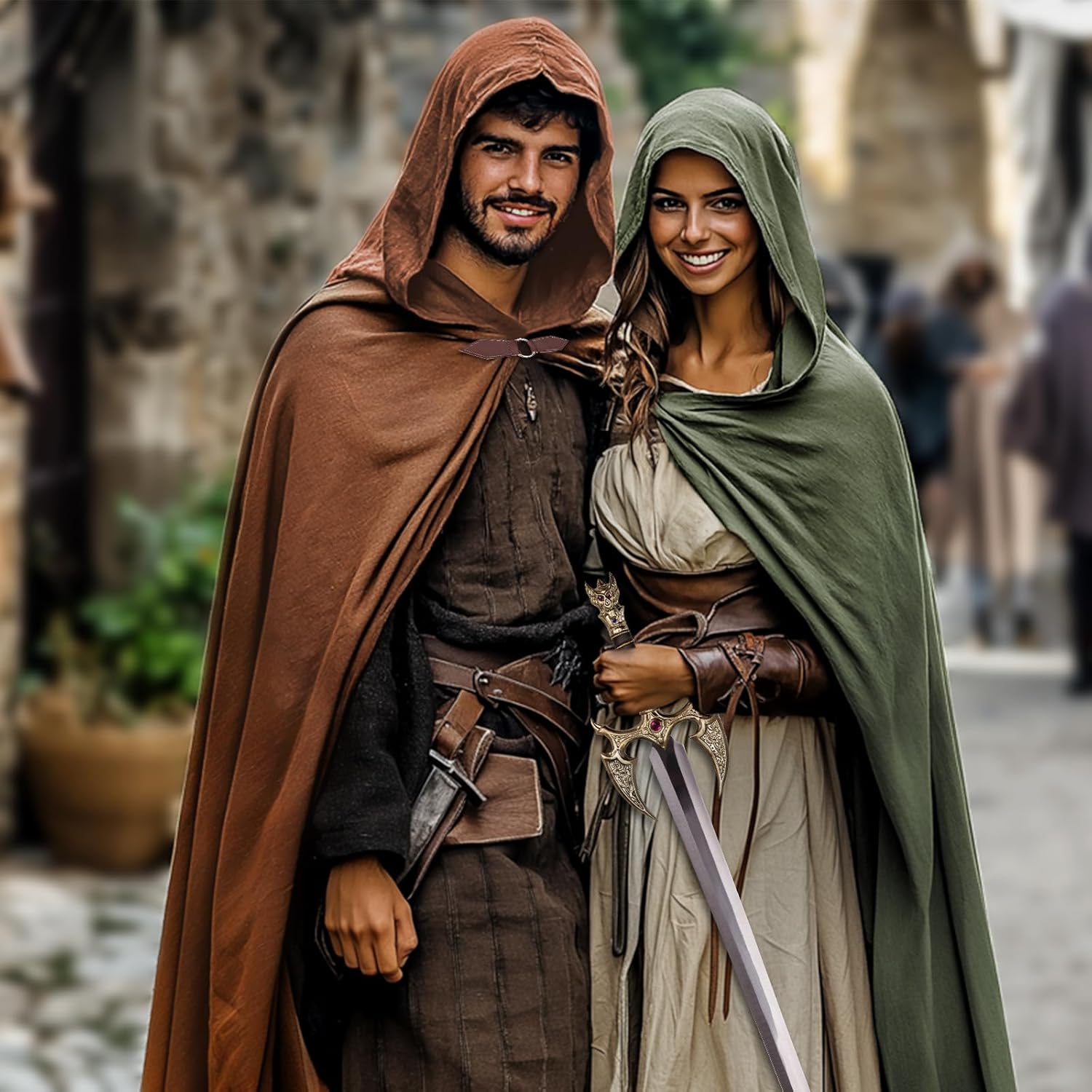 Ibeauti Renaissance Hooded Cloak Cotton Cloak Halloween Medieval Costume Cape Women Men - Image 2