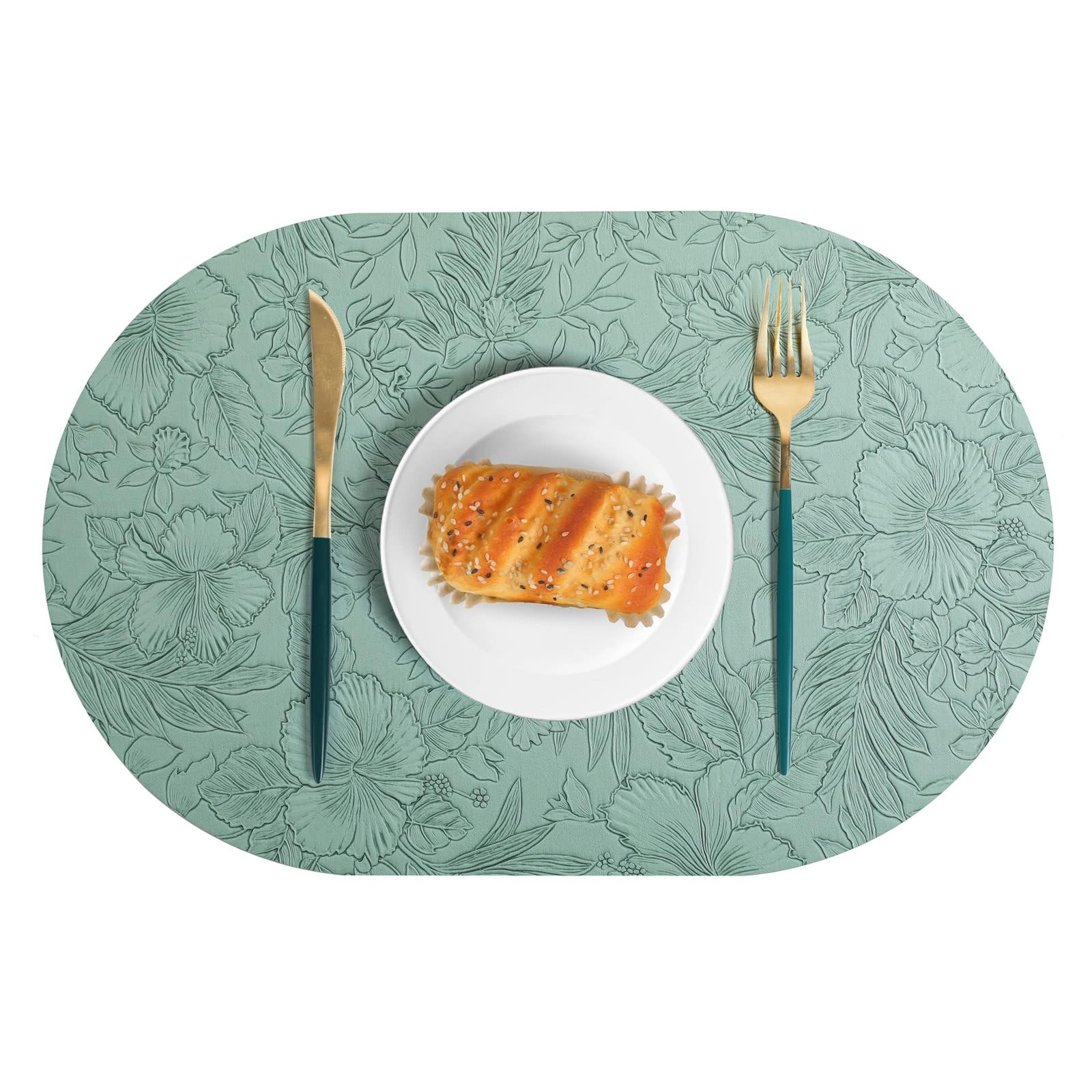 Set de table imperméable vert ovale KnSam fini les taches sur la nappe lot de 6