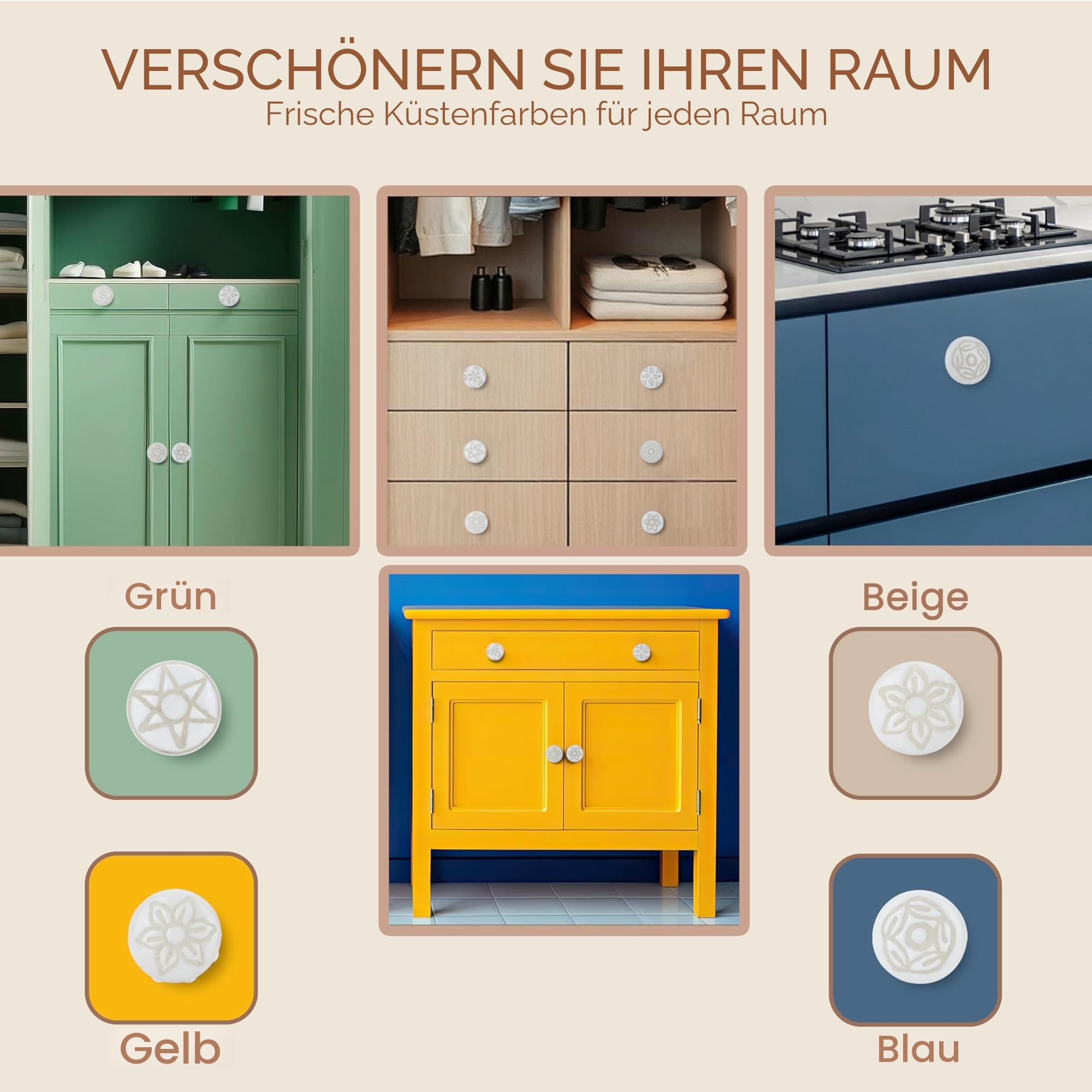 Ajuny 20er Set weiße Keramik Türknöpfe für Schrank Kommode Schublade | Handgefertigte weiße Keramikknöpfe im Vintage Stil ideal zum Aufwerten von Kommoden Schränken Schubladen Küche und Bad