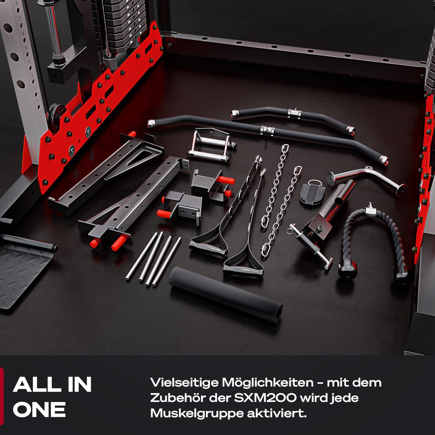 Sportstech SXM200 Smith Machine für Zuhause, Power Rack mit Kabelzug, Klimmzug, Langhantelstange, Bench Press, Multipresse, 140kg Trainingsgewicht, Kraftstation inkl. Griffe, Multifunktional, Home Gym